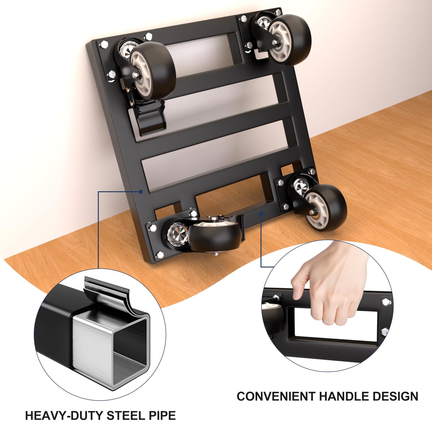 TRUSOON Metal Furniture Utility Dolly, 14" x 14" Heavy Duty Moving Dolly with Locking Wheels, 800lbs Capacity Compact Mobile Base for Home Office, Workshop, Garage, Black