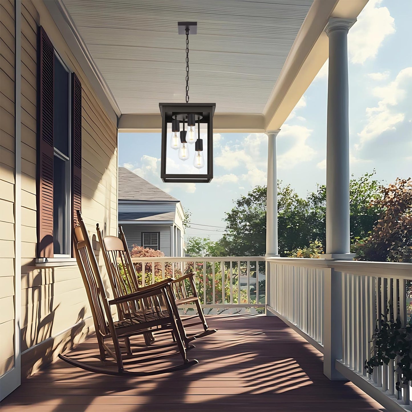 TULUCE 4-Light Large Outdoor Pendant Light Fixtures Oil Rubbed Bronze, Adjustable Height Outdoor Ceiling Light, Exterior Hanging Light Fixture for Patio Yard Front, E26 Base Hanging Porch Light