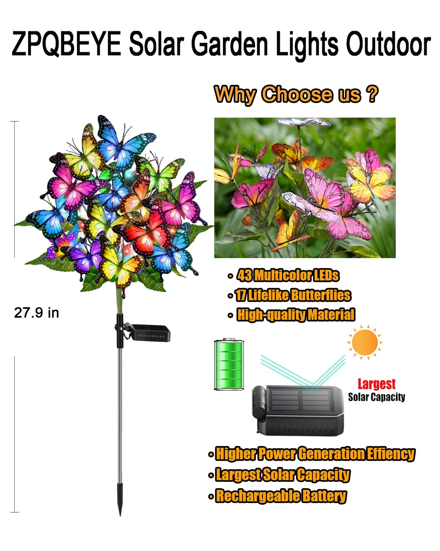 ZPQBEYE Solar Garden Lights Outdoor Waterproof Decorative Solar Lights Outside 2 Pack with 86 LED 34 Butterfly Flowers Garden Decor Yard Patio Lawn, Gifts for Women Mother's Day Mom