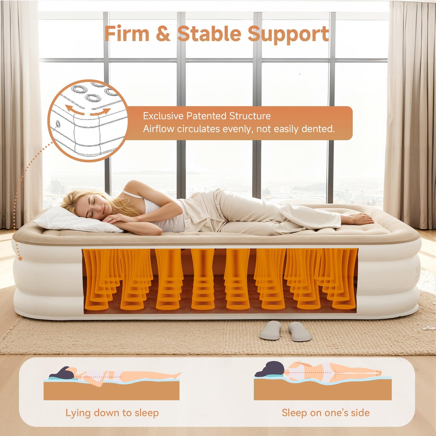 Sebor Air Mattress Twin with Built-in Pump 18", Comfortable Self-Inflating Air Mattress with High-Speed Pump, Durable Blow Up Mattress Twin with Storage Bag for Guests, Camping, Travel