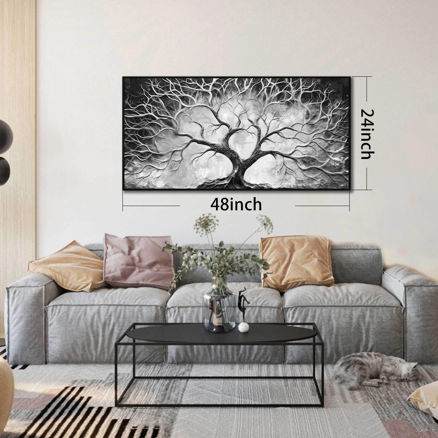 Black and White Wall Art for Bedroom - Black Framed Tree Canvas Wall Art for Living Room Size 24" x 48"