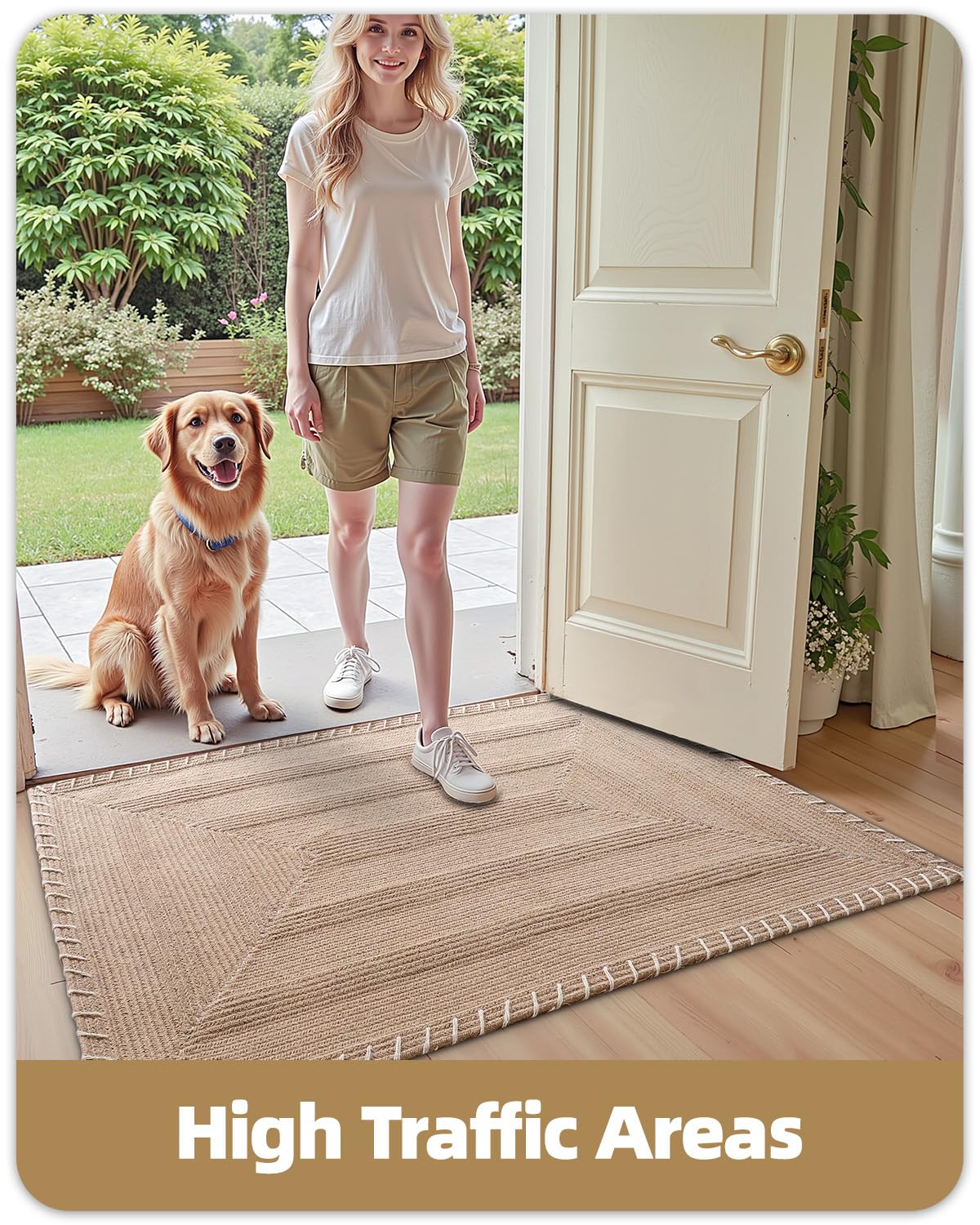 Color&Geometry Handwoven Jute Entry Rug - Natural Textured Front Door Mat 32"x48", Non-Slip Durable & Eco-Friendly Doormat for High-Traffic Entrance, Rustic Farmhouse Welcome Mat, Jute Sand