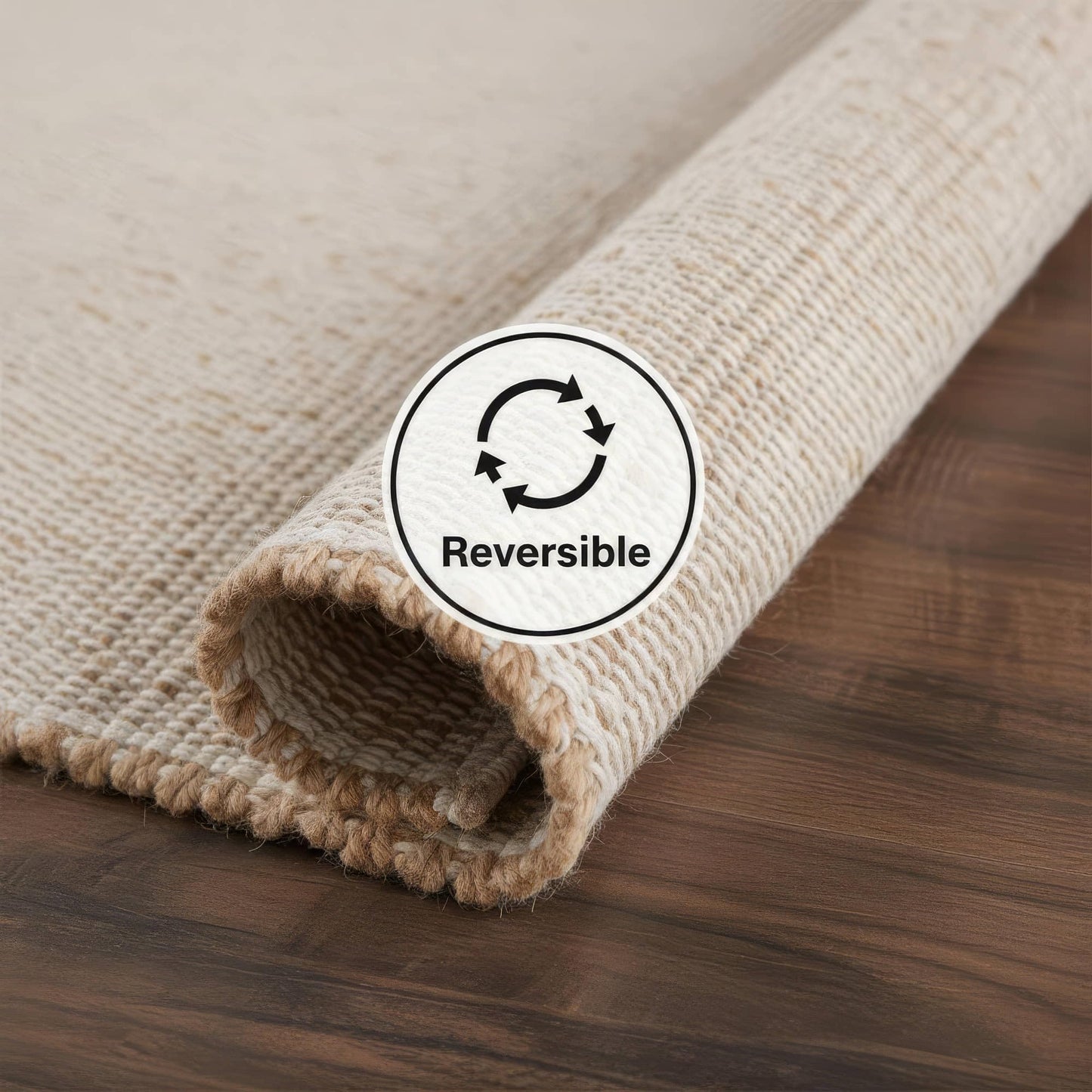 Neutral Jute Boho Rug 2x3 ft Braided Rug 2X3 - Earthy Farmhouse Cotton & Jute Carpet - Braided Rug for Kitchen - Reversible Woven Rug