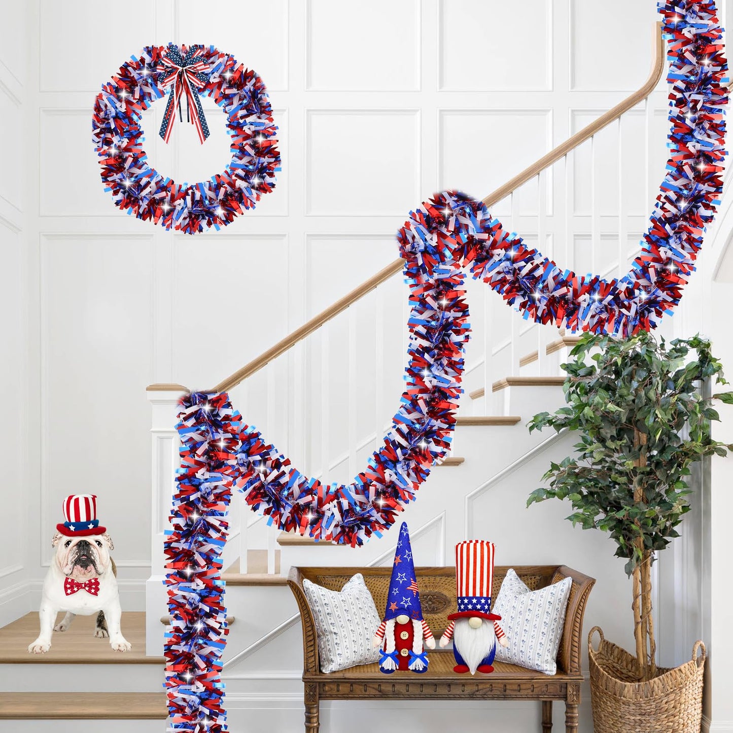 50 FT 4th of July Tinsel Garland Red White and Blue Garland Fourth of July Garland Patriotic Garland for Home Party Holiday Celebration Memorial Day Independence Day 4th of July Decorations
