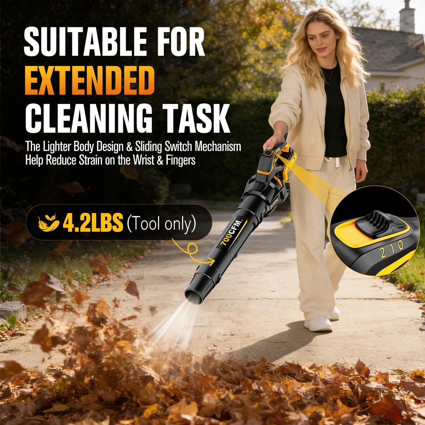 700 CFM Cordless Leaf Blower Compatible with DeWalt 20V Max Battery, 200 MPH Heavy-Duty Battery Powered Handheld Blower, Rugged Leaf Blower for Lawn Care, Yard Debris & Winter Snow (Bare Tool)
