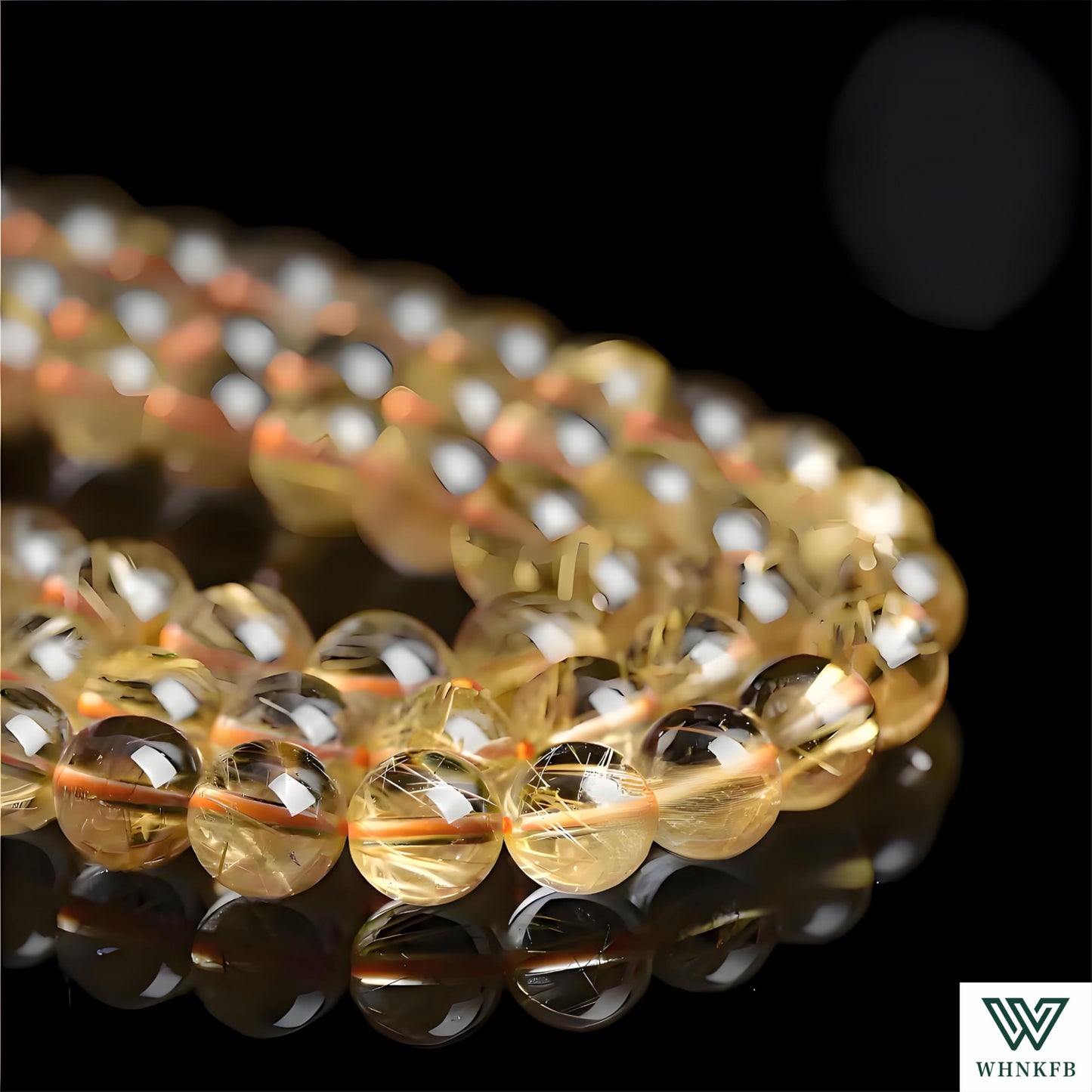 WHNKFB 8mm 50PCS Natural Golden Rutilated Quartz Round Beads, High Clarity Loose Crystal Beads for Jewelry Making Craft - 6mm 8mm 10mm Options with Free Elastic Cord