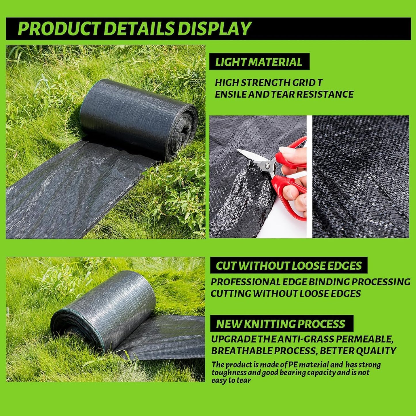 CFTEL 3x100FT Weed Barrier Landscape Fabric Heavy Duty, 3.2oz Durable Geotextile Fabric, Block Gardening Ground Cover Weed Mat, Weed Control Garden Cloth for Landscaping, French Drains, Yard Driveway