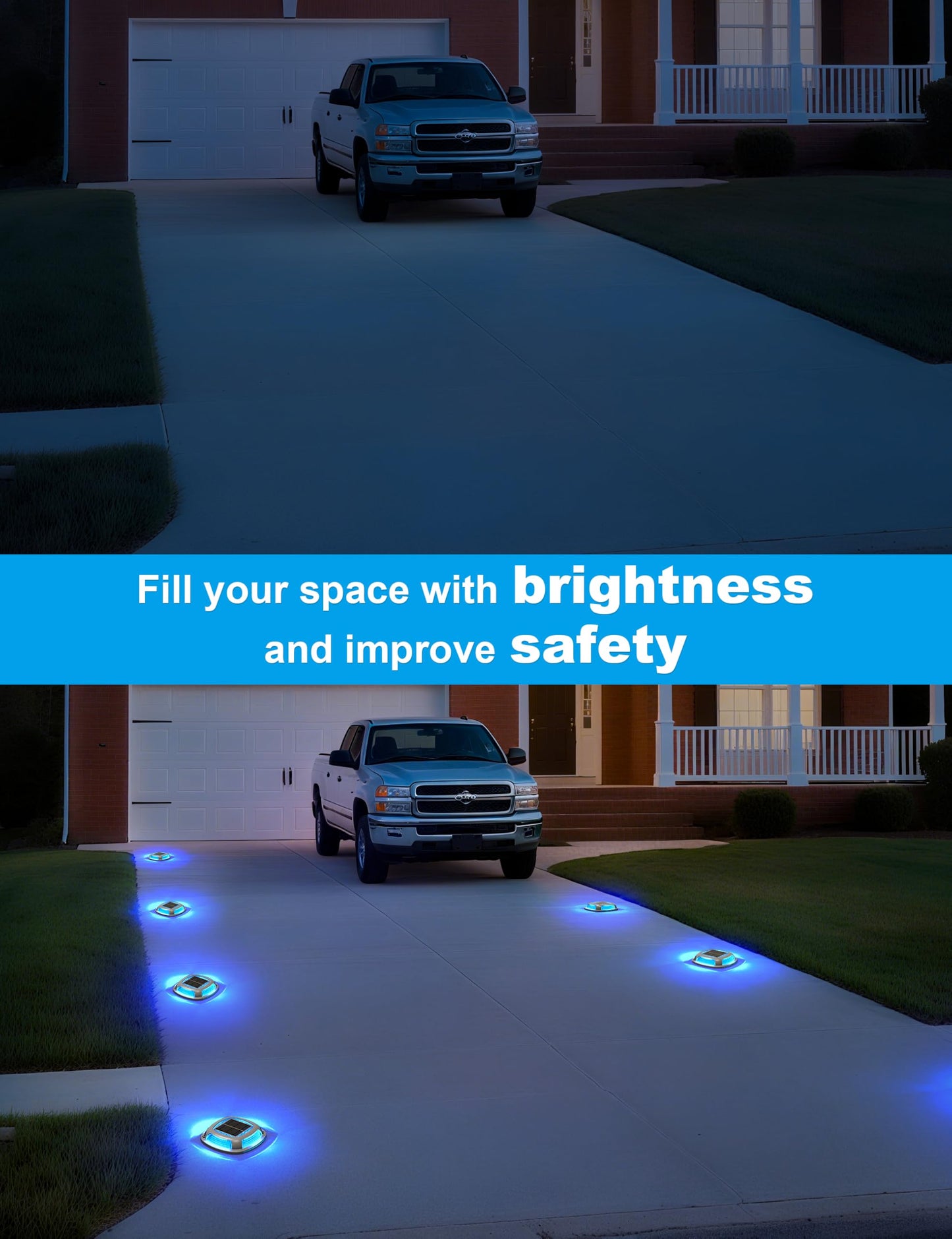 VOLISUN Solar Driveway Lights 12 Pack Waterproof Dock & Deck Marker Lights,2-in-1 Blue & White LED,IP67 Wireless Outdoor Solar Light for Driveways,Sidewalks,Pathways,and Yards