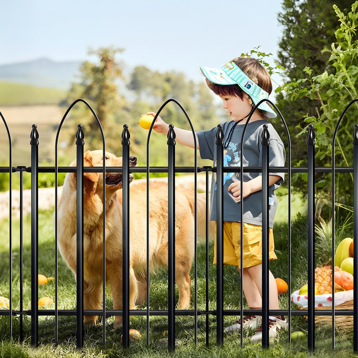 Thealyn Garden Fence 24" H x 24" W (5 Panels, Total 10 ft), Metal Fence Decorative Border Fence, Rustproof Landscape Fencing for Dog, Flower Bed, Yard, Patio, Animal Barrier