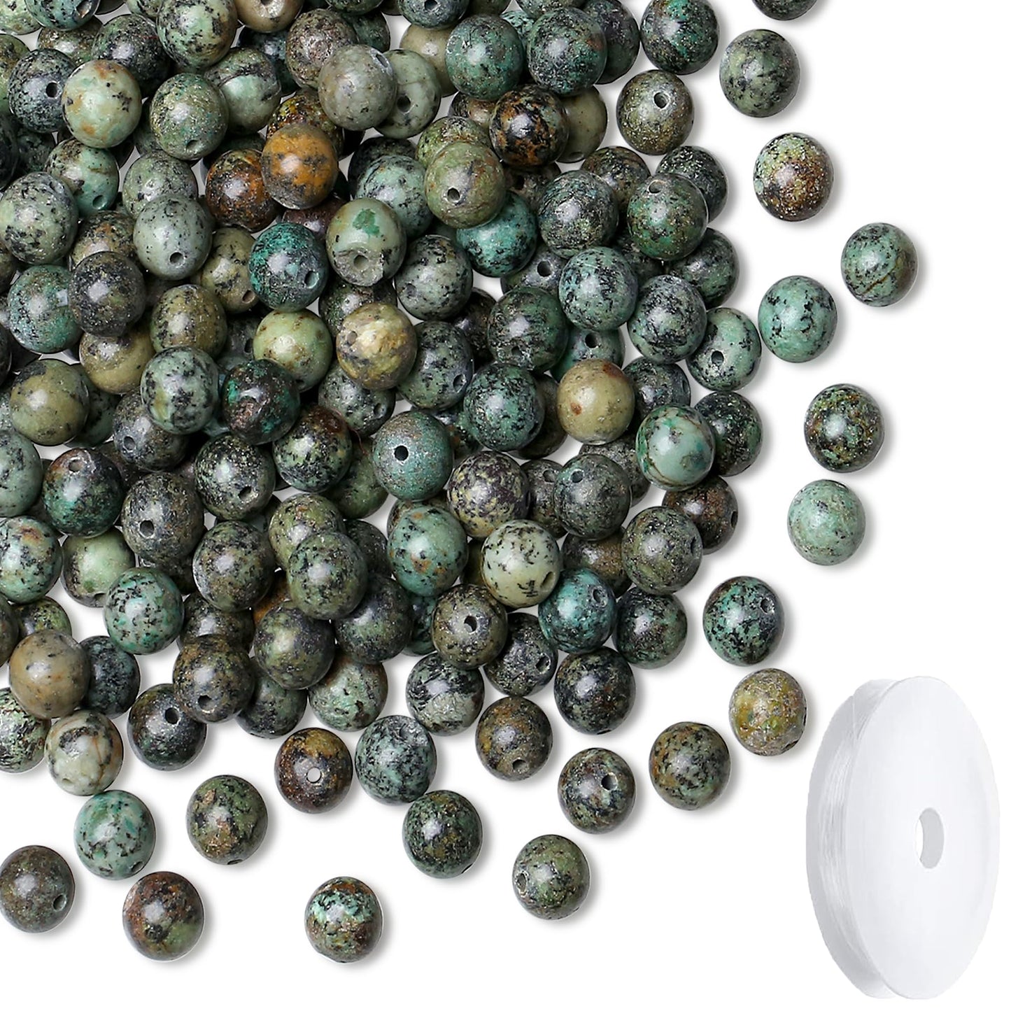 NUKAYAI Indian Turquoise Beads 60Pcs Natural Crystal Beads 8mm Round Stone Green Bead Smooth Loose Beads for Bracelet Necklace DIY Earrings Making