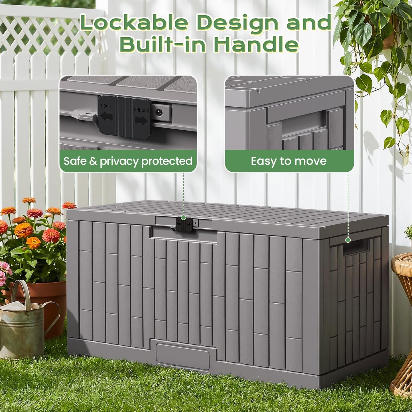 Jocoevol Deck Box 100 Gal, UV Resistant & Waterproof Outdoor Storage Box with Lock, Easy Assemble Storage Bins Container for Pool Patio Garden