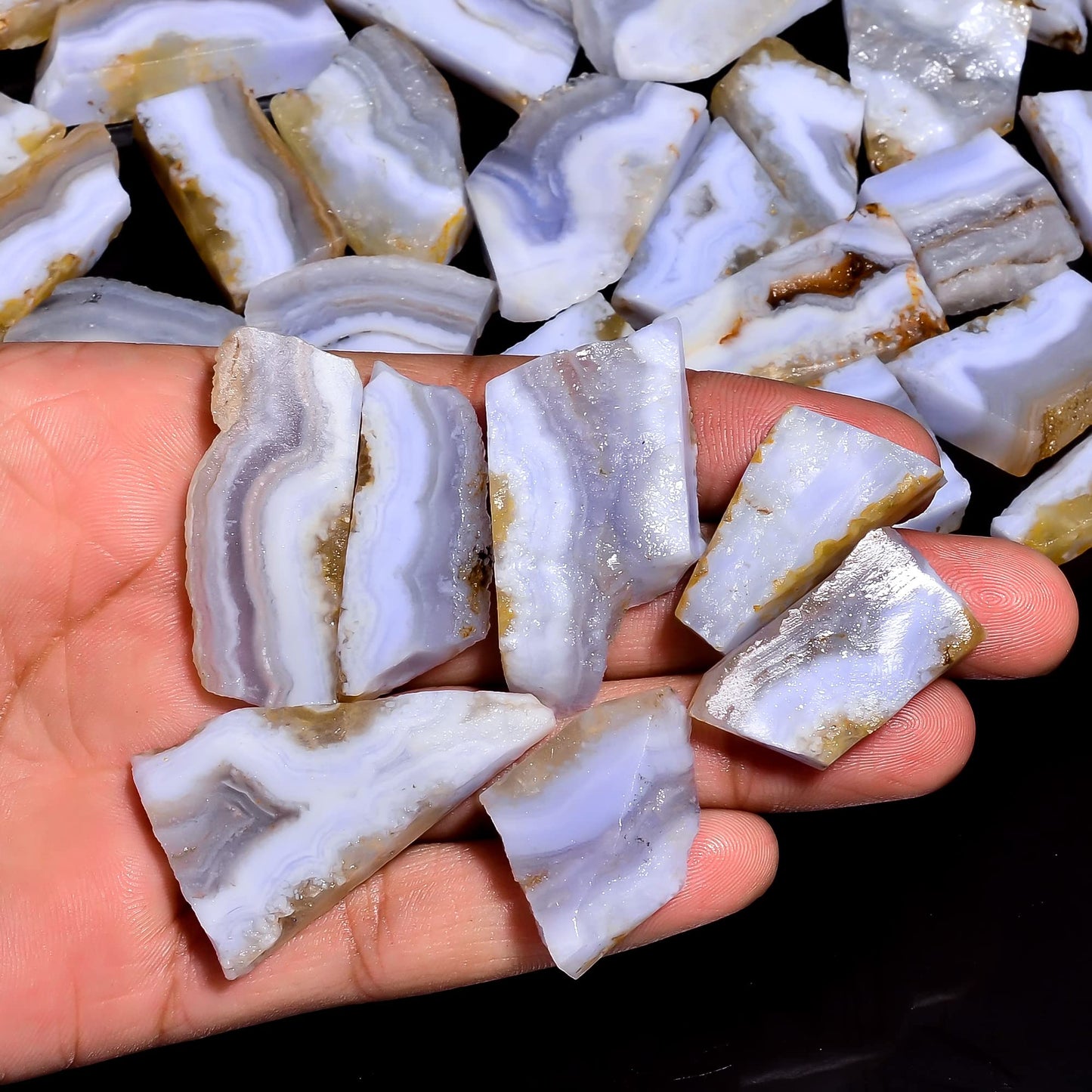 Natural Blue Lace Agate Raw Slice Gemstone- Healing Crystals for DIY Jewelry Making -Loose Natural Cabochon -Perfect for Crafting Unique Jewelry Designs (5 pcs, 25-35 mm)
