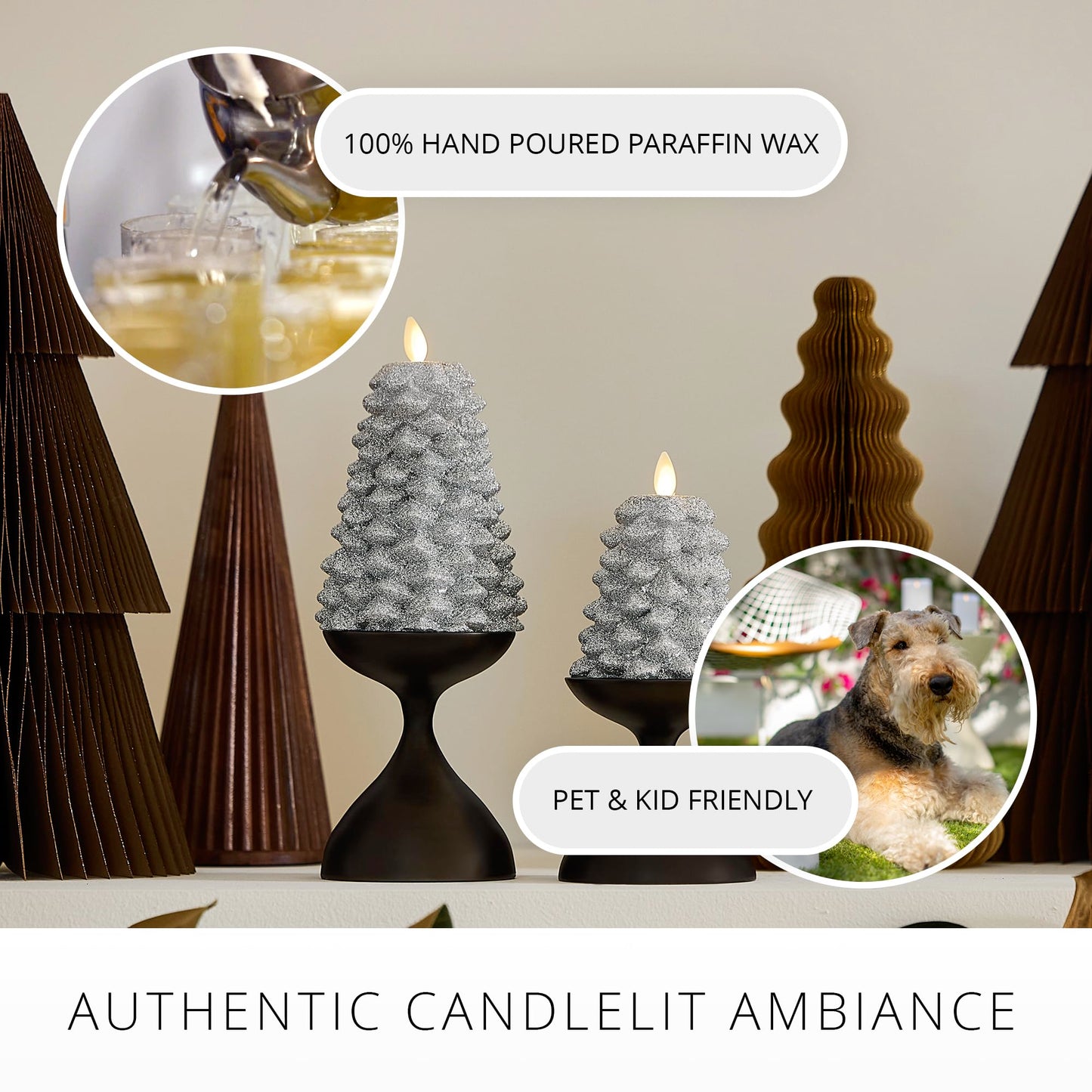 Luminara Brilliant Silver Glitter Flameless LED Candle North Tree Moving Flame Pillar (3.3" x 4.3")