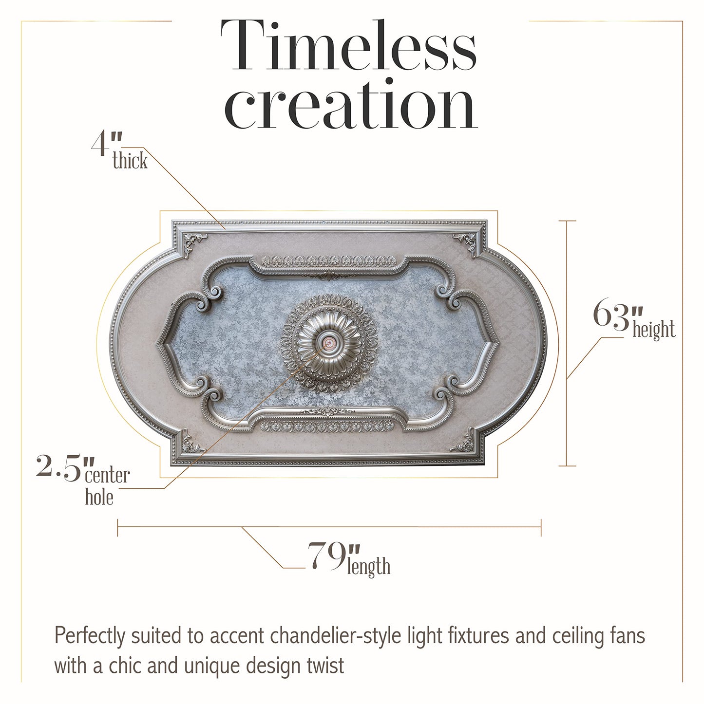 AFD Home Rectangular Ceiling Medallion or Fan Medallion, 94 Inches, Champagne Silver