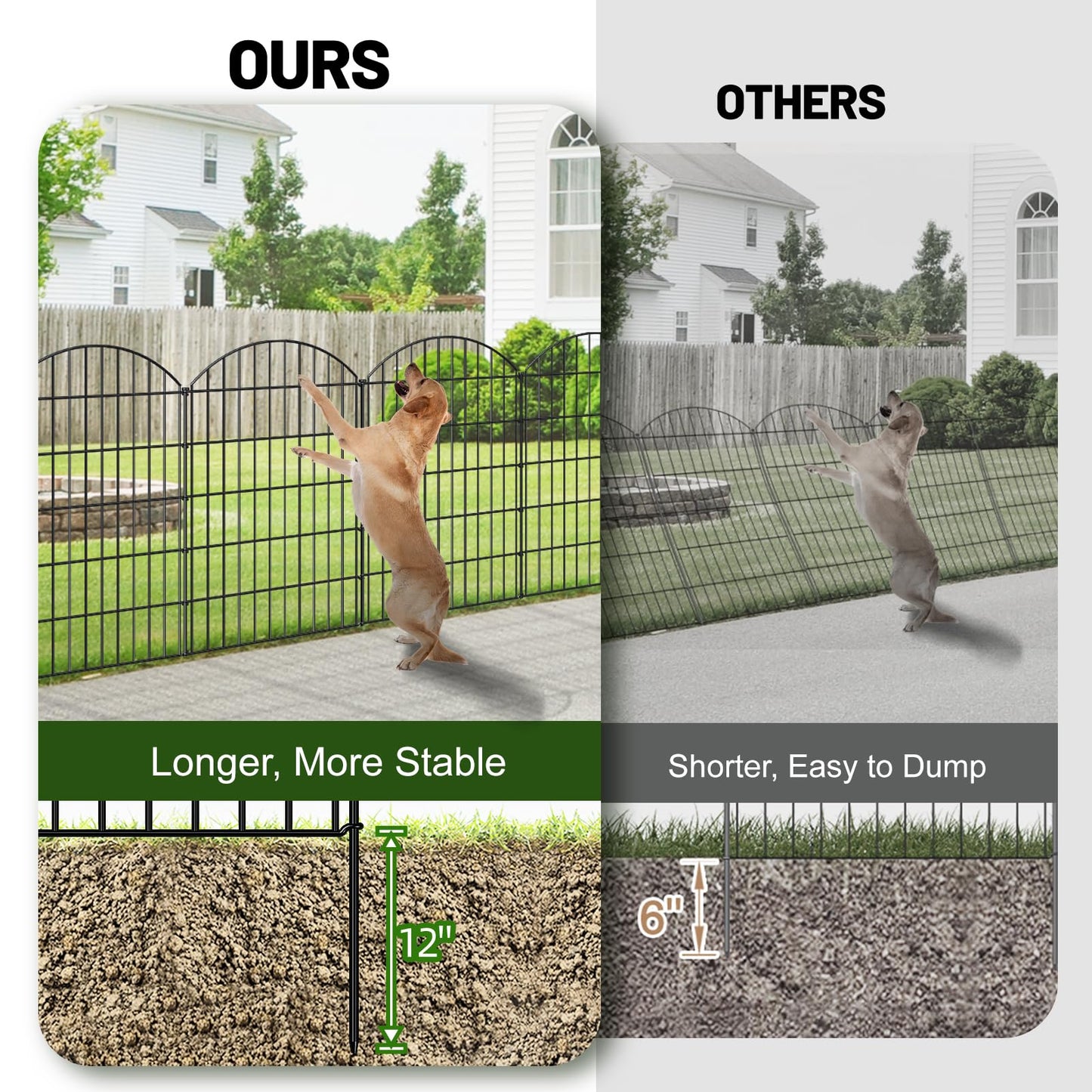 FOREHOGAR Metal Garden Fence 42in (H) x 23.3ft (L), 10 Panels + 11 Stakes Dog Fence Border Fence Animal Barrier, No Dig Garden Fencing for Yard Flower Bed Lawn Patio Outdoor, CTW4210 Black