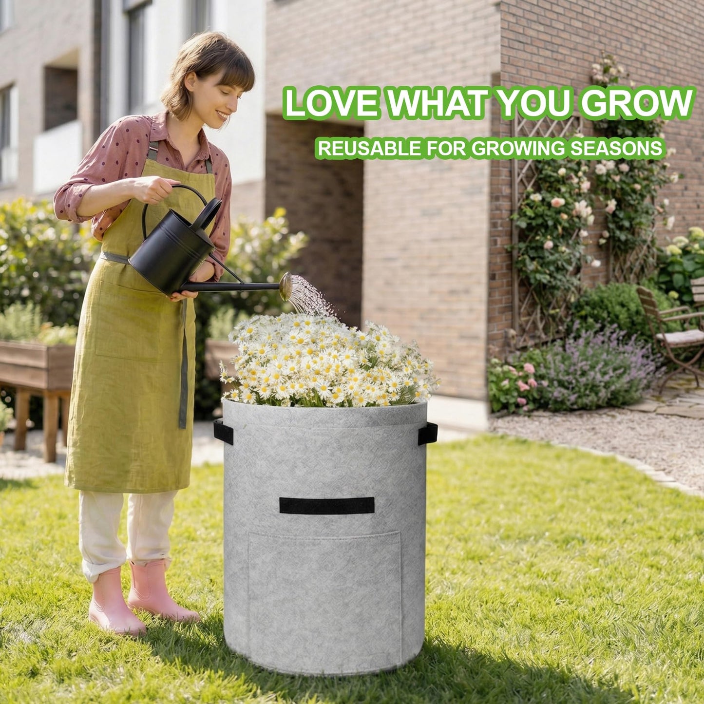 Homyhoo Potato Grow Bags with Flap 10 Gallon, 4 Pack Planter Pot with Handles and Harvest Window for Potato Tomato and Vegetables, Black and Gray