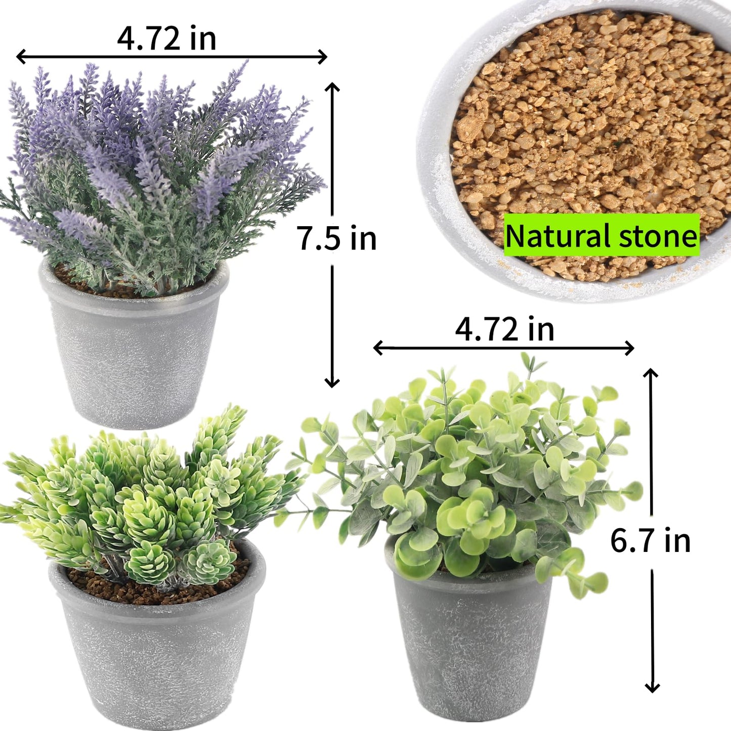 COTSEN 3 Pack Artificial Potted Plants Fake Potted Plants Artificia Eucalyptus Artificial Fake Flowers Hops Plants Artificial Lavender for Bookshelf Desk Home Decorate