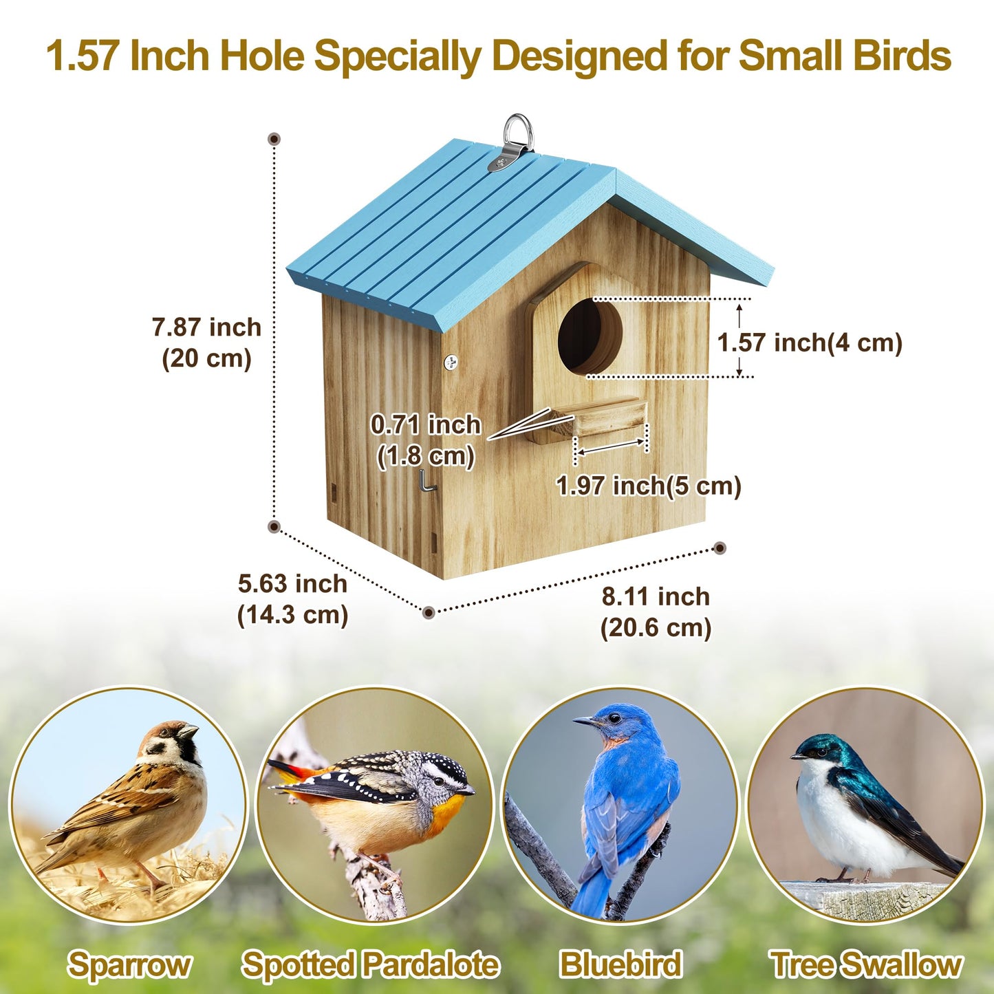 Auslar Bird House for Outside, Wooden Birdhouses for Outdoors, Bluebird House for Outside Clearance, Hanging Bird Houses for Cardinals Finch Wren Swallow for for Garden Viewing