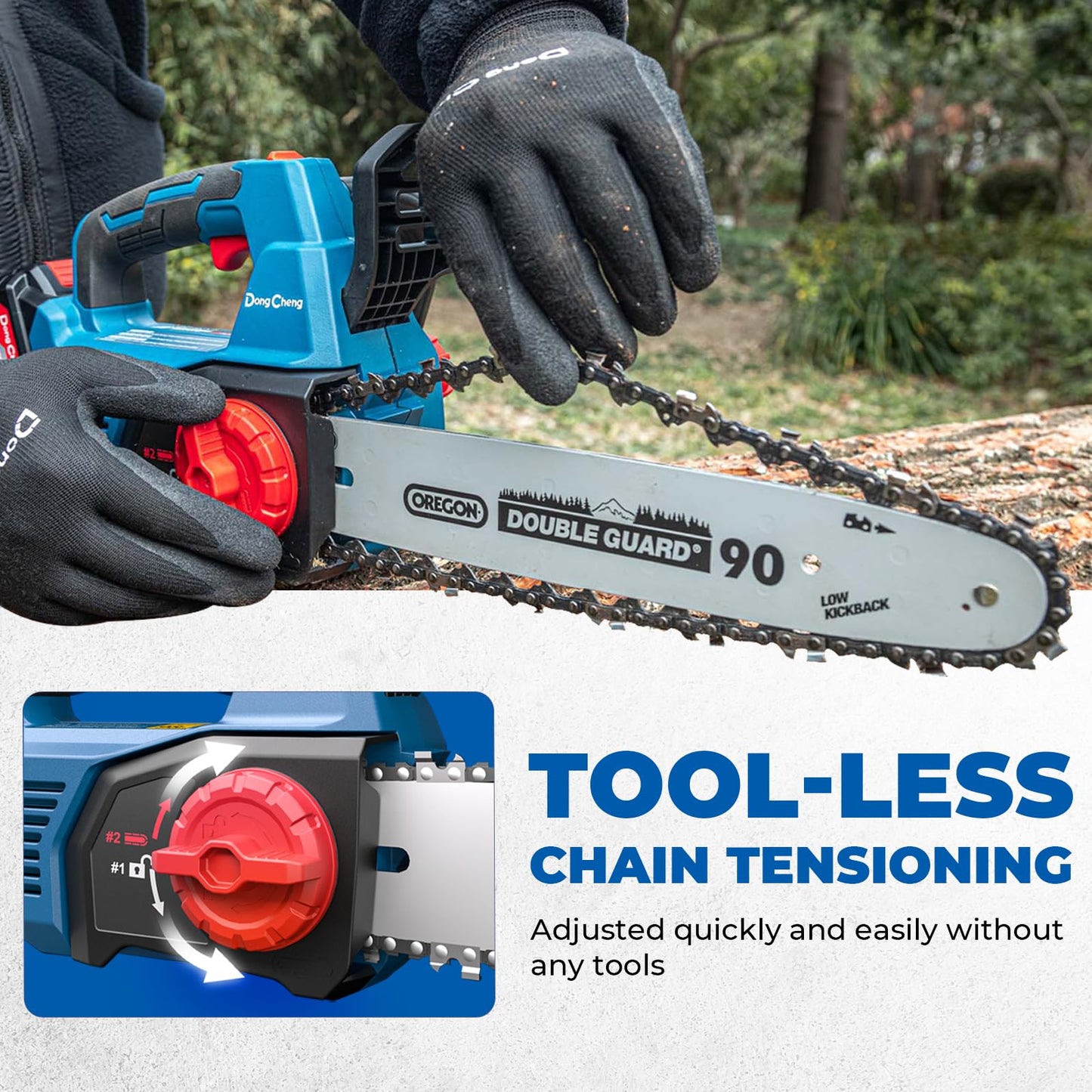 DongCheng Brushless Chainsaw, 20V 12-Inch Cordless Chain Saw, 12m/s Chain Speed, Tool-Free Tensioning, Auto Oiler, with 2×4.0Ah Batteries & Charger, Ideal for Yard Work, Pruning, Wood Cutting