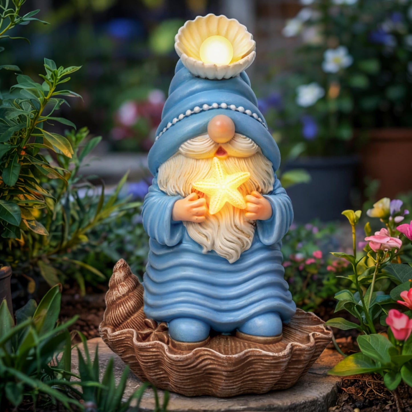 GIGALUMI Garden Gnomes, Solar Statue Outdoor Decor, Gnome Gifts Decoration with LED for Patio Yard Lawn Balcony, Christmas/Birthday Gift for Mom Women