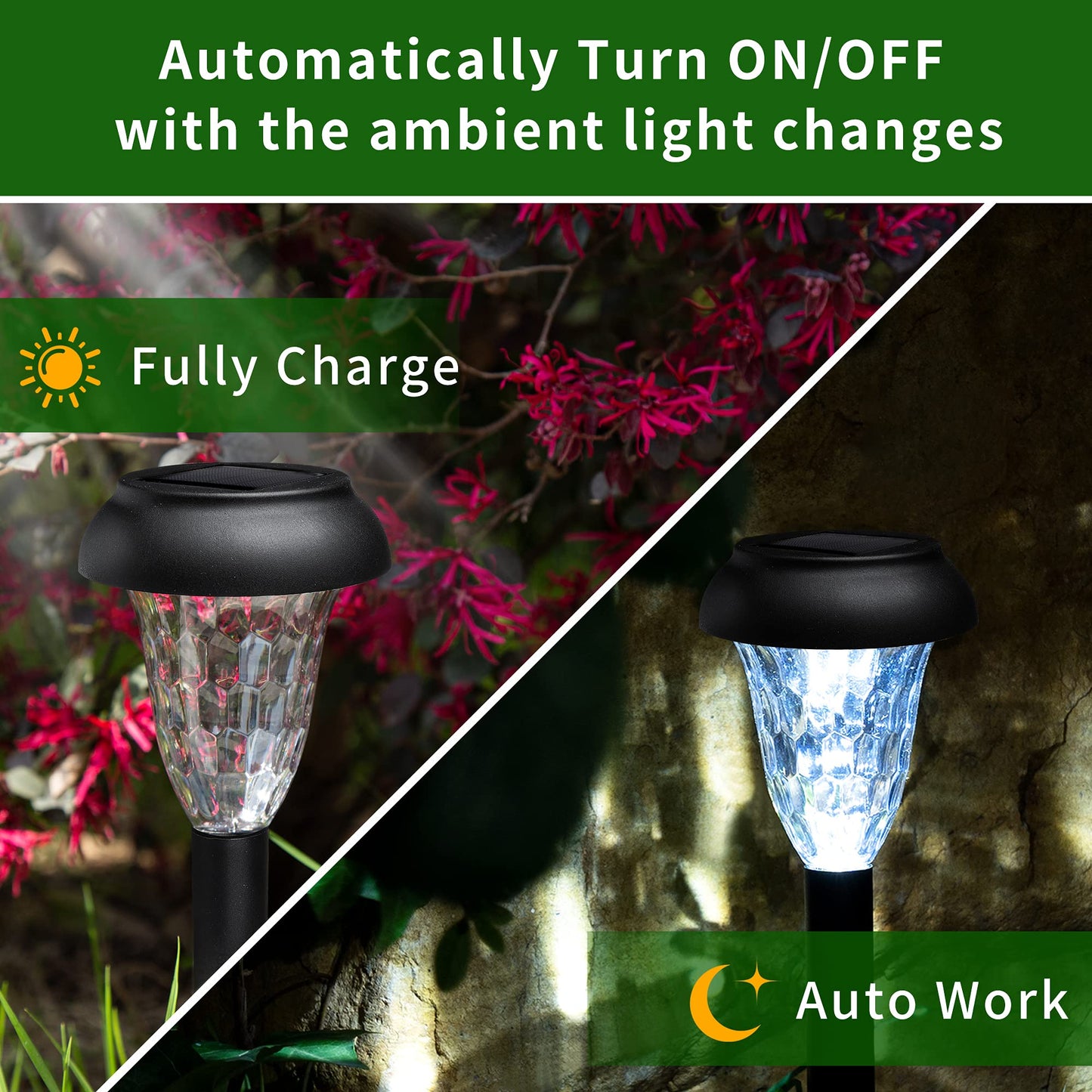 GIGALUMI 12 Pack Solar Lights Outdoor Waterproof, Cool White Pathway Lights Solar Powered, Landscape Lighting, Solar Garden Light for Decor, Patio, Garden, Yard, Pathways, Walkways