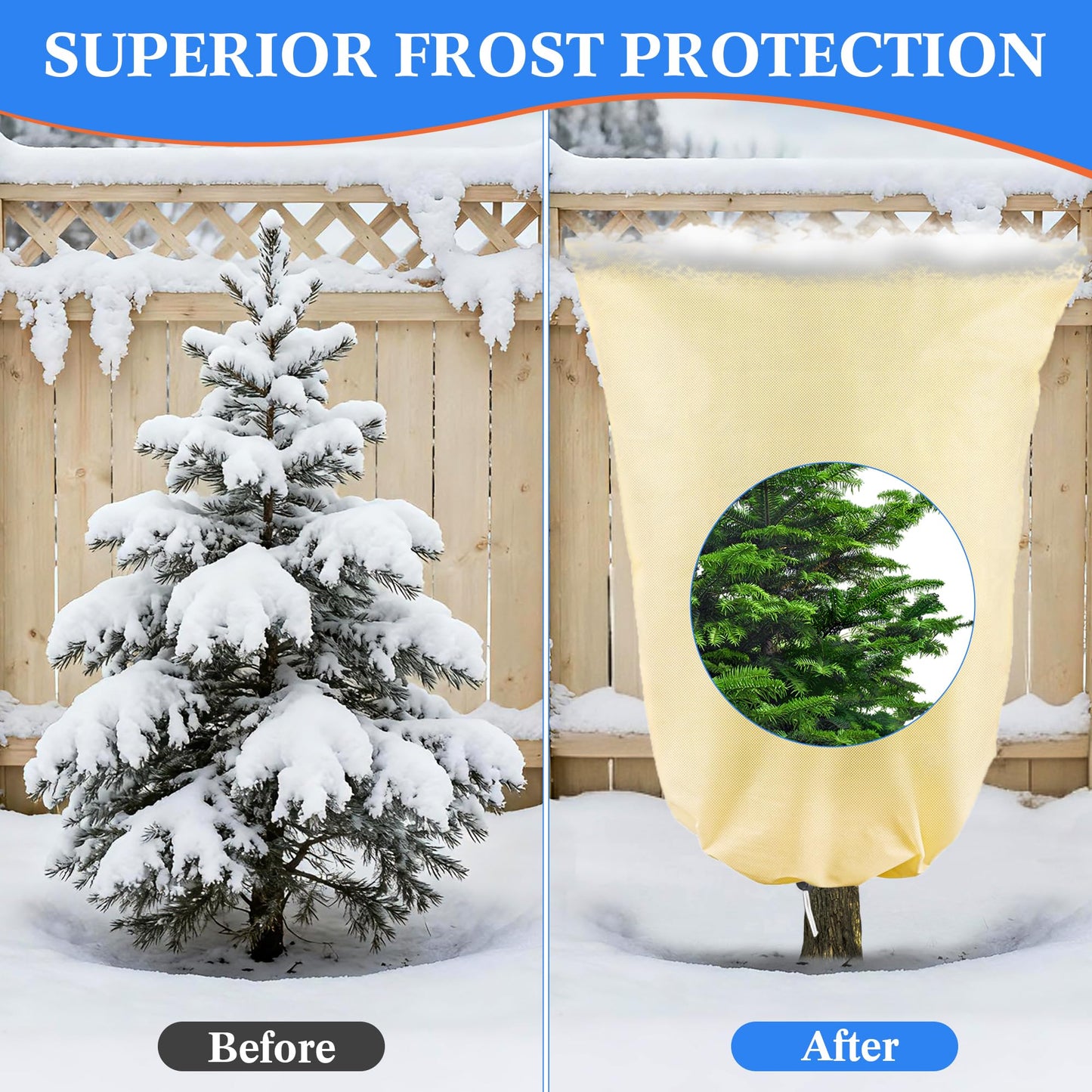 4 Pcs Plant Covers Freeze Protection, Reusable Winter Frost Cover for Outdoor Shrub & Fruit Tree Potted, 2.8oz/yd² Heavy-Duty Tree Jacket with Zipper & Drawstring, 32" x 47"