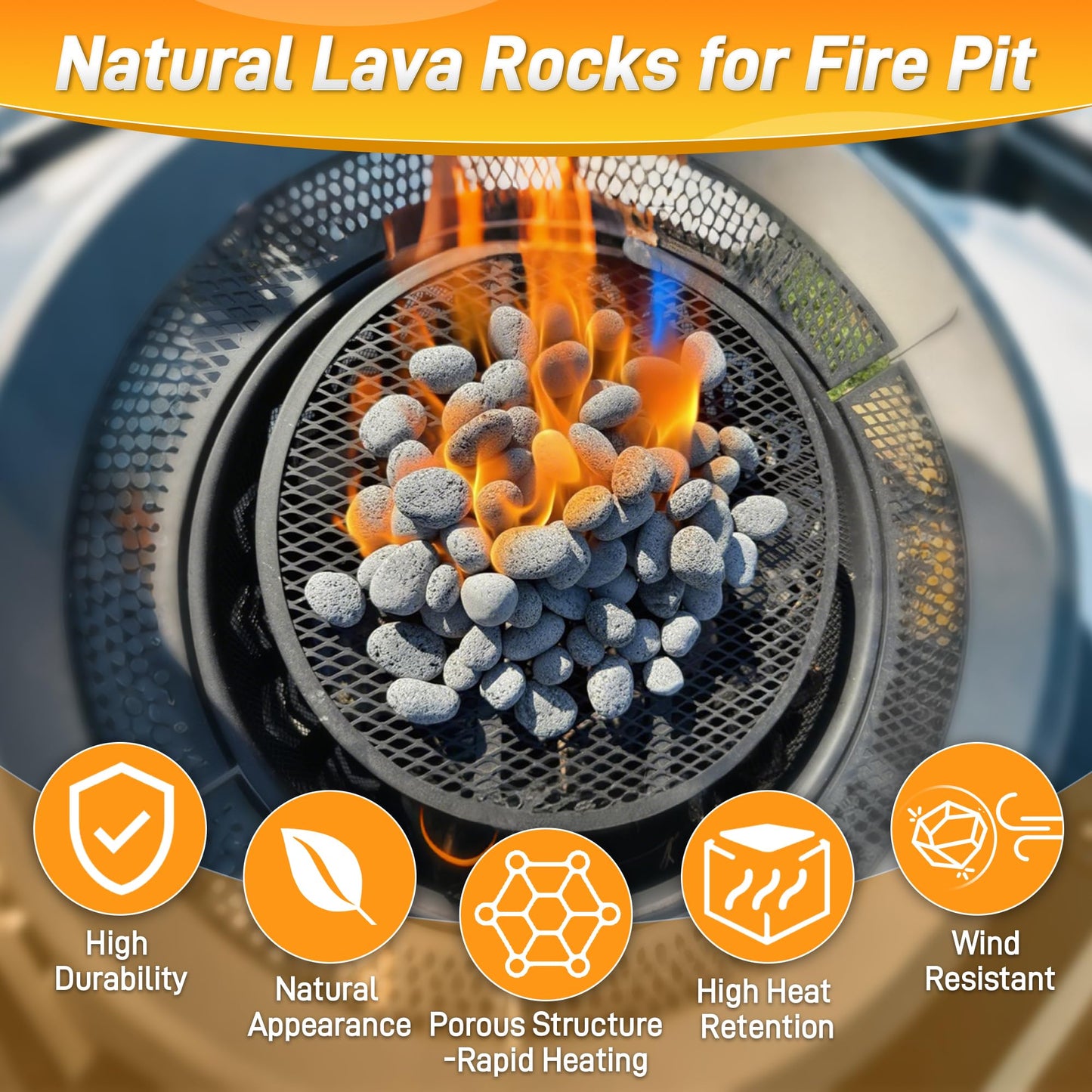 Biotolot 18LB Lava Rocks for Fire Pit, 1-2 Inch Natural Pebbles Tumbled Lava Rock for Gas Fire Pit and Indoor Outdoor Fireplaces