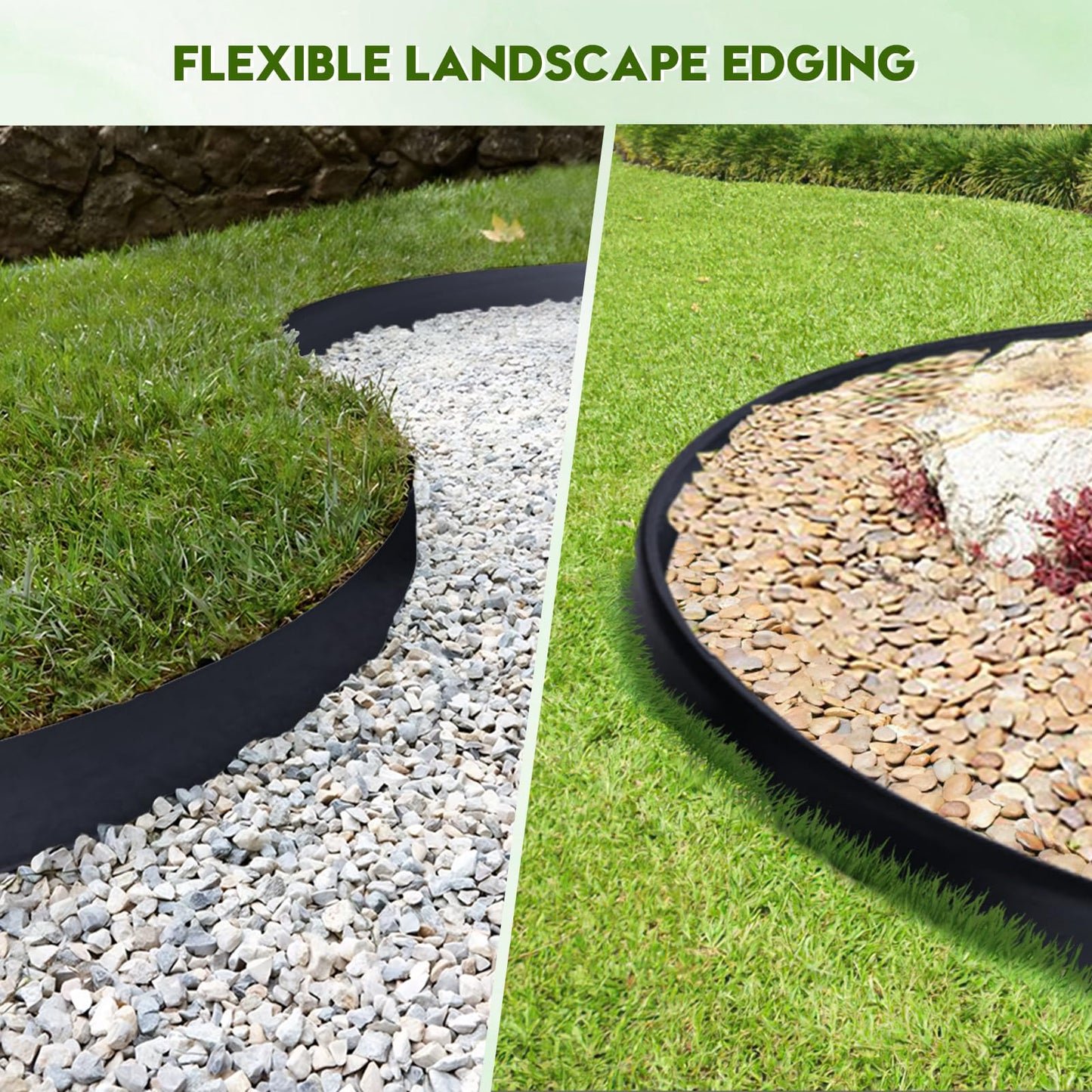 No Dig Landscape Edging 33FT, 4 Inch Plastic Edging for Landscaping with 100 Spikes, for Garden, Lawn, Flower Beds and Yard, Black