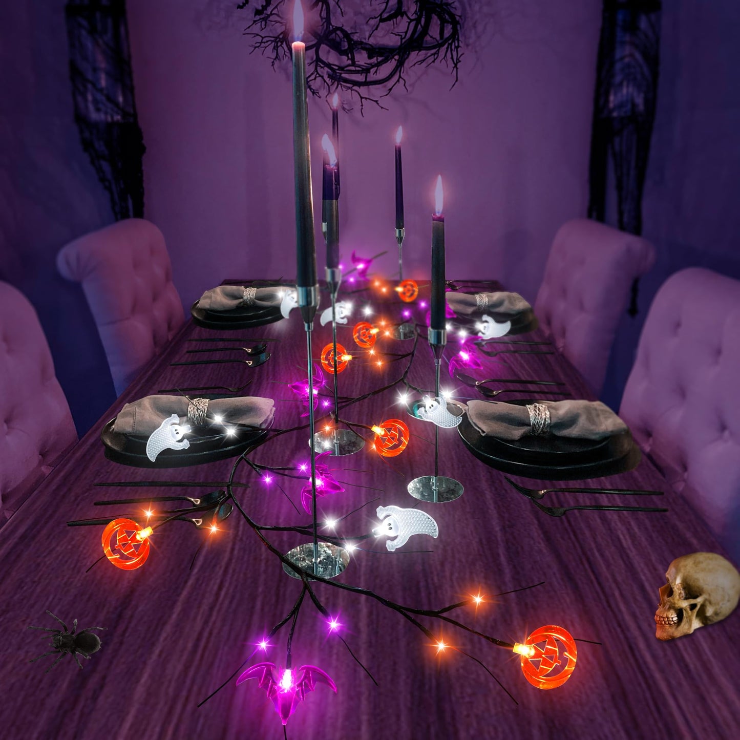 Sakayo [Timer] 6 FT Willow Vine Twig Halloween Decorations Garland with Pumpkin Bat Ghost Lights, 8 Modes Waterproof Battery Operated Halloween Lights Indoor Home Wall Window Mantle Party Decor