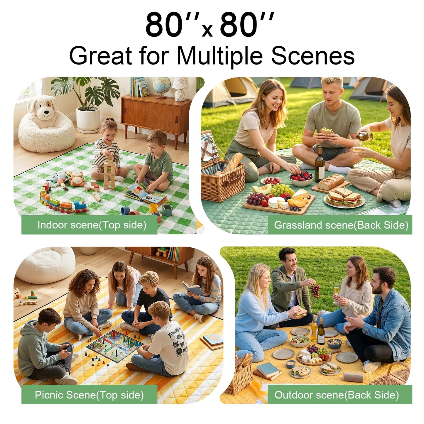 JACTUM 2 in 1 Tote Picnic Blanket Waterproof Outdoor Camping Mat,Large Capacity Beach Blanket 80''x80'' 7 Layers Easy to Foldable and Carry.