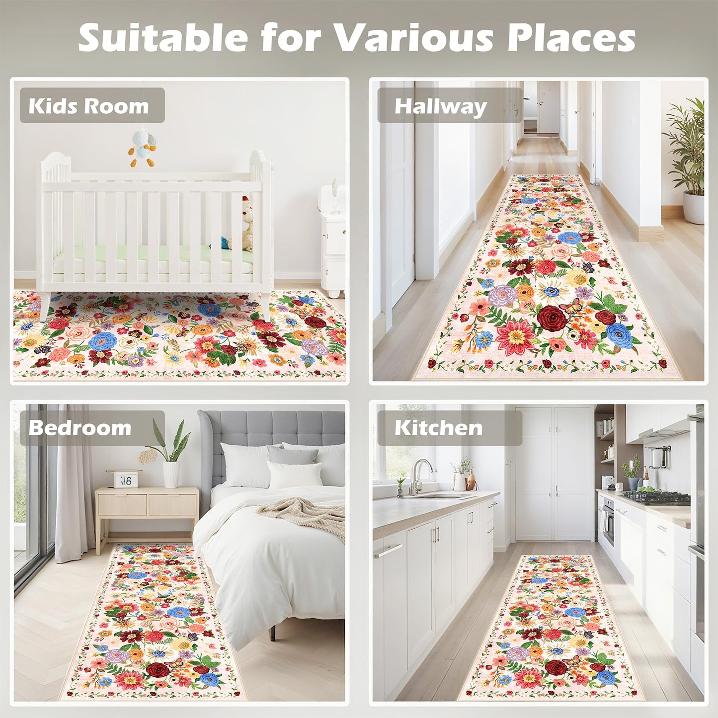 Runner Rug 2x6, Kitchen Rug Non Slip Washable Rugs with Rubber Backing Soft Floral Carpet Runner for Hallways, Kitchen, Laundry, Bedroom, Bathroom (2 x 6, Beige)