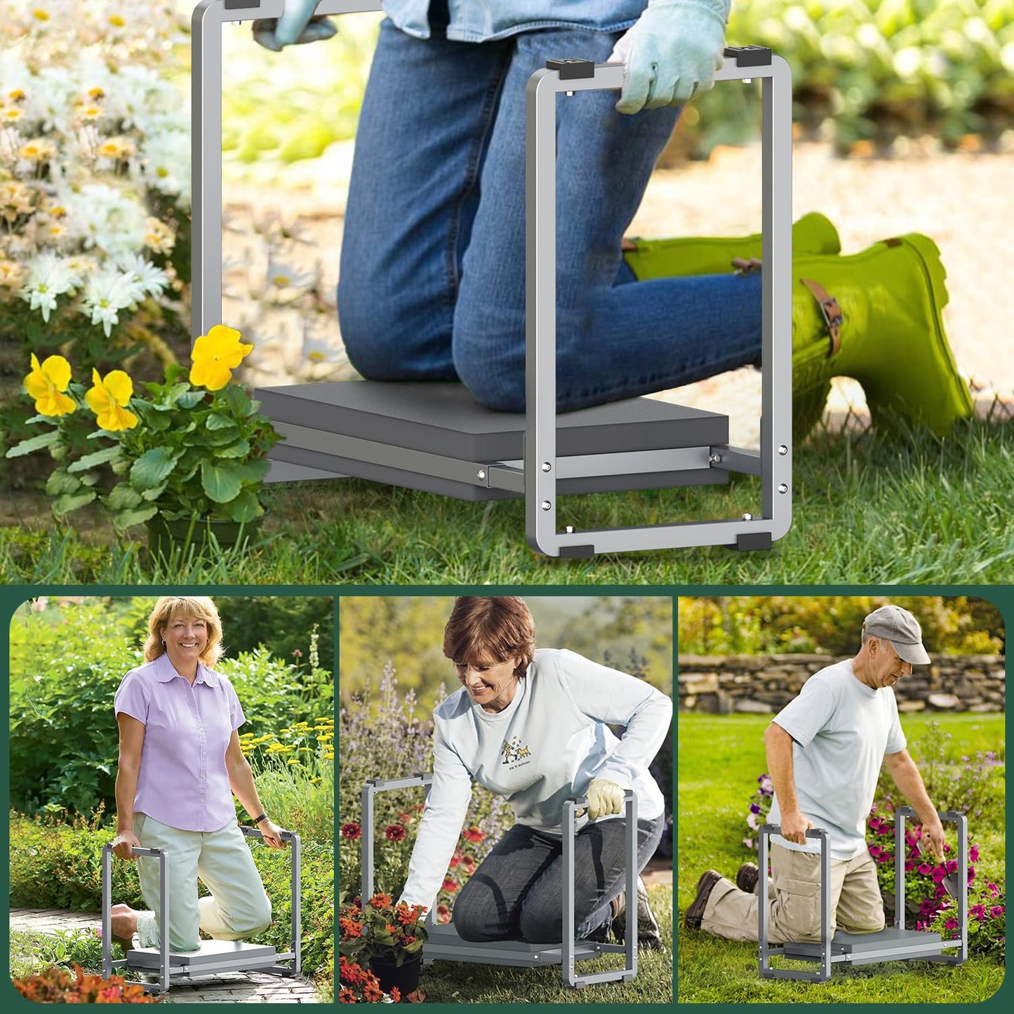 FLINTER Garden Kneeler and Seat, 10.2" Wider Heavy Duty Thick Gardening Bench for Kneeling and Seat - Multifunctional Kneeler Bench, Gardening Gifts for Women, Seniors Grandparents, Gray