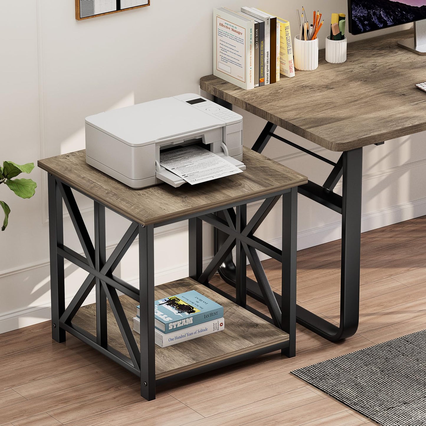 GreenForest End Table with 2-Tier Storage Shelf, 24 inch Large Side Table for Living Room,Modern Nightstand for Bedroom Bedside Office Farmhouse, Grey Wash