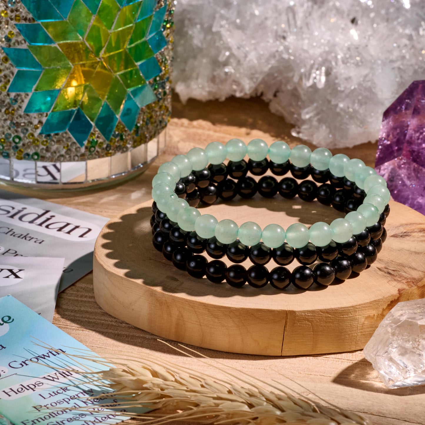 Bivei 3-Piece 8mm Beaded Bracelets for Women – Black Onyx, Black Obsidian, Green Aventurine – Handmade Natural Crystal Stretch Elastic Jewelry for Meditation, Yoga, Protection Gifts