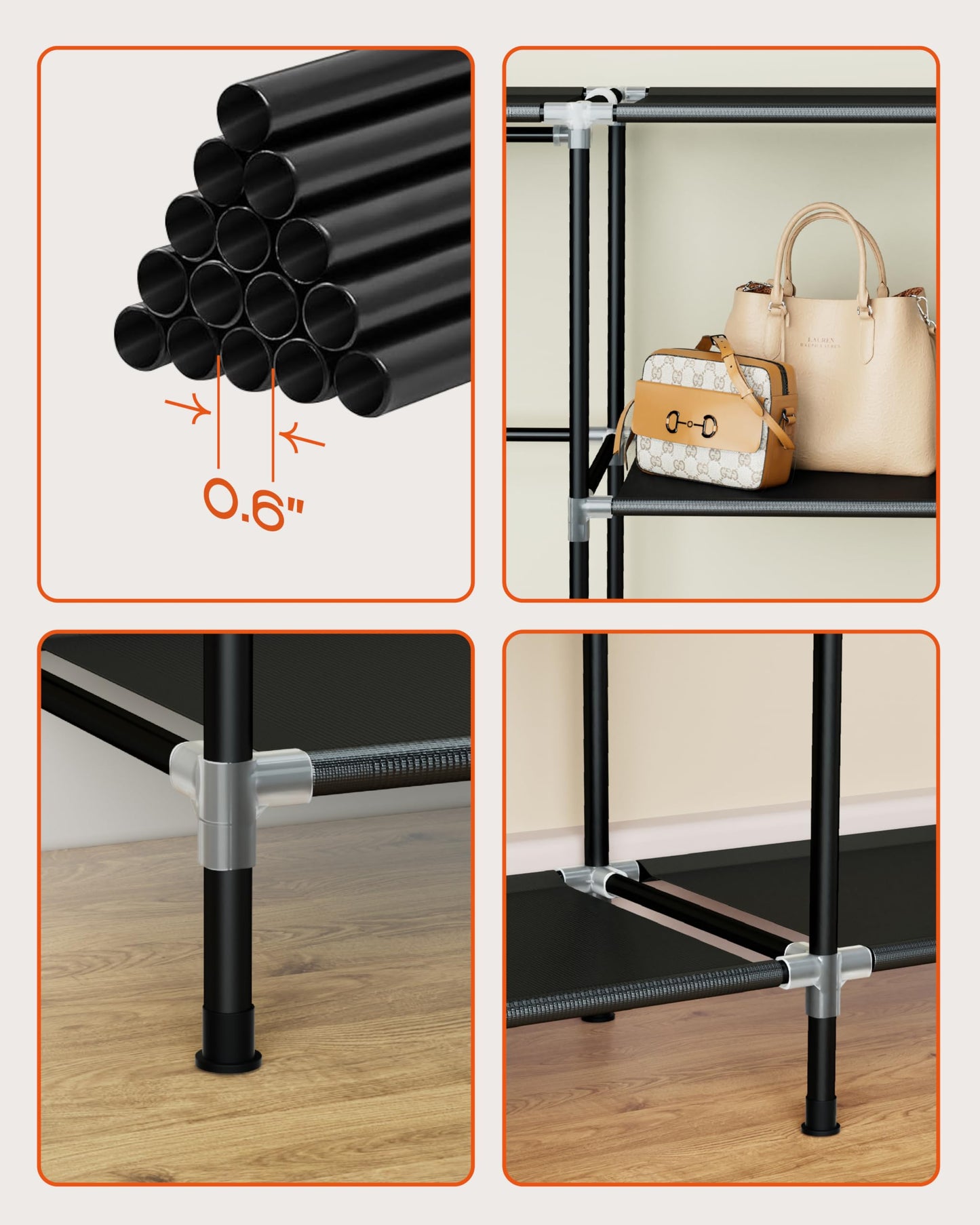CASAMAYA Portable Closet, 61.8 Inch Large Capacity Wardrobe Closet with Cover, Clothes Storage Organizer with Shelves and 2 Hanging Rods, Easy to Assembly, Black PCT222B01