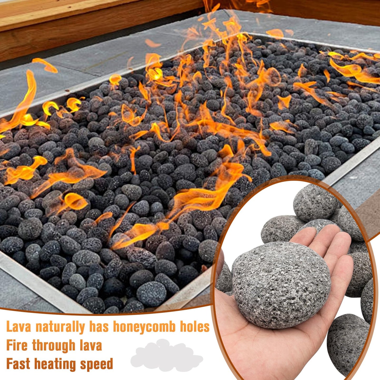 Black Lava Rocks for Fire Pit,2"-3" Natural Lava Stones, Black Lava Rocks for fire Pit and Fireplace（10 Pound）