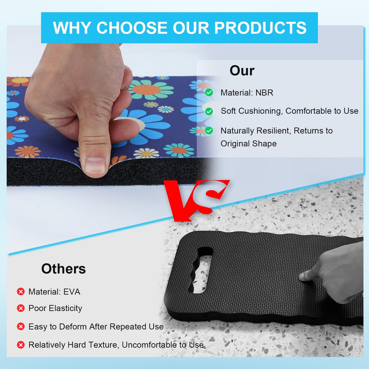 MELOTOUGH Garden Kneeling Pad, 1" Thick Soft NBR Foam Kneeling Pads for Gardening, Cleaning, Work - Lightweight & Comfortable, 15.75"x7.2" (Blue Flower)