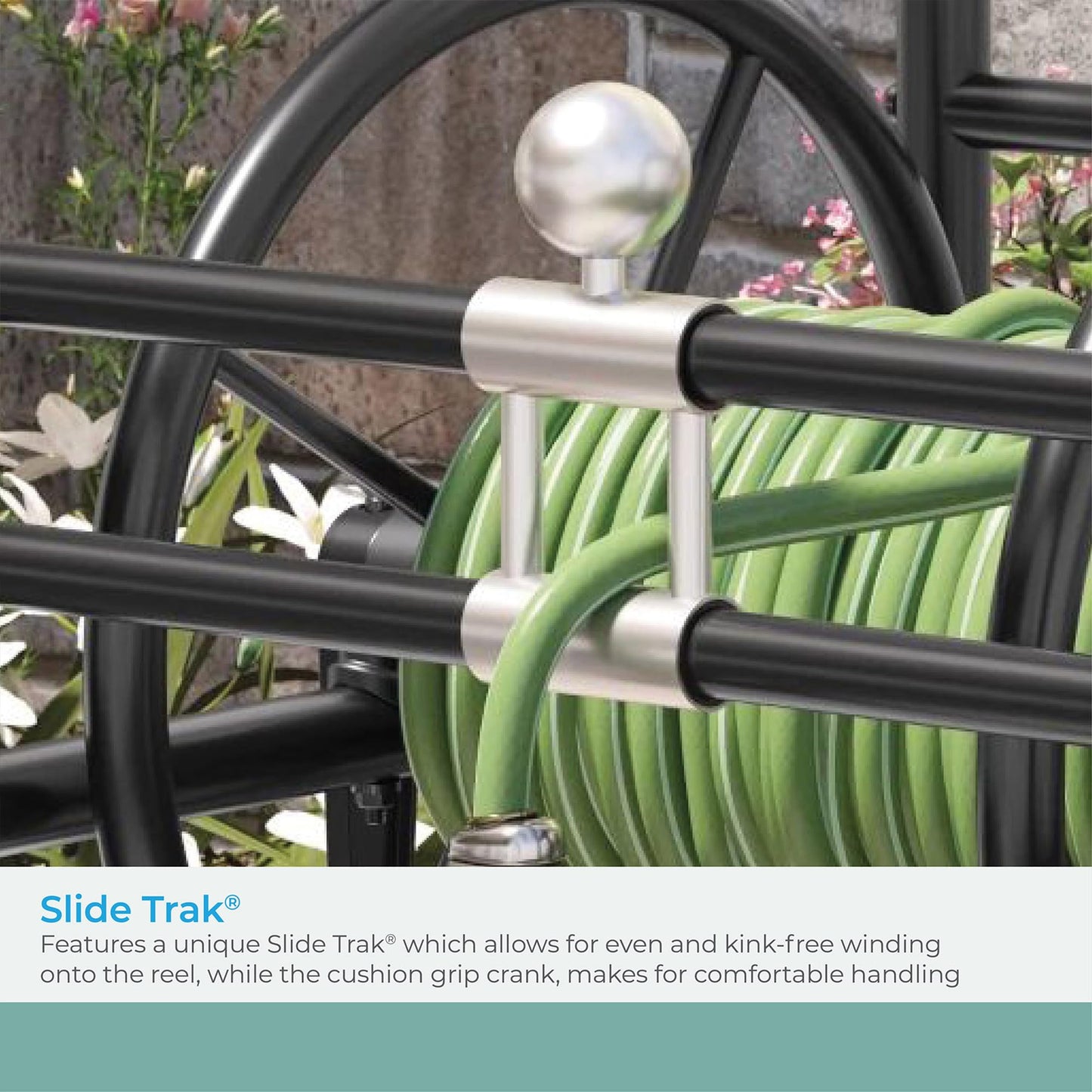 Suncast 200' Pro Hose Reel Cart with Flat-Free Rubber Tires, Outdoor Weather-Resistant Steel Garden Hose Reel Cart, 200' of 5/8" Hose Capacity, Made in the USA