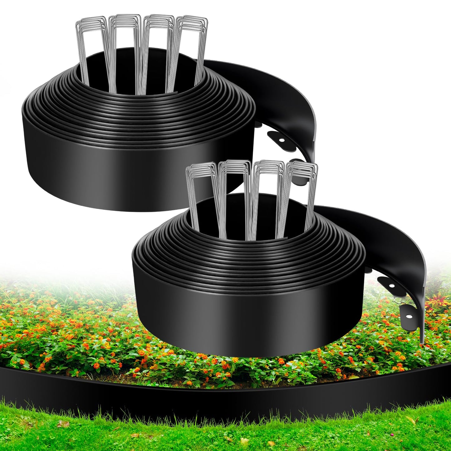 4 Inch x 100 FT (Multiple Sizes Available) Landscape Edging, Garden Edging Borders with 100pcs Upgrade Stakes, Flexible No Dig Plastic Garden Border for Lawn, Landscaping, Flower Beds, tree and Yard