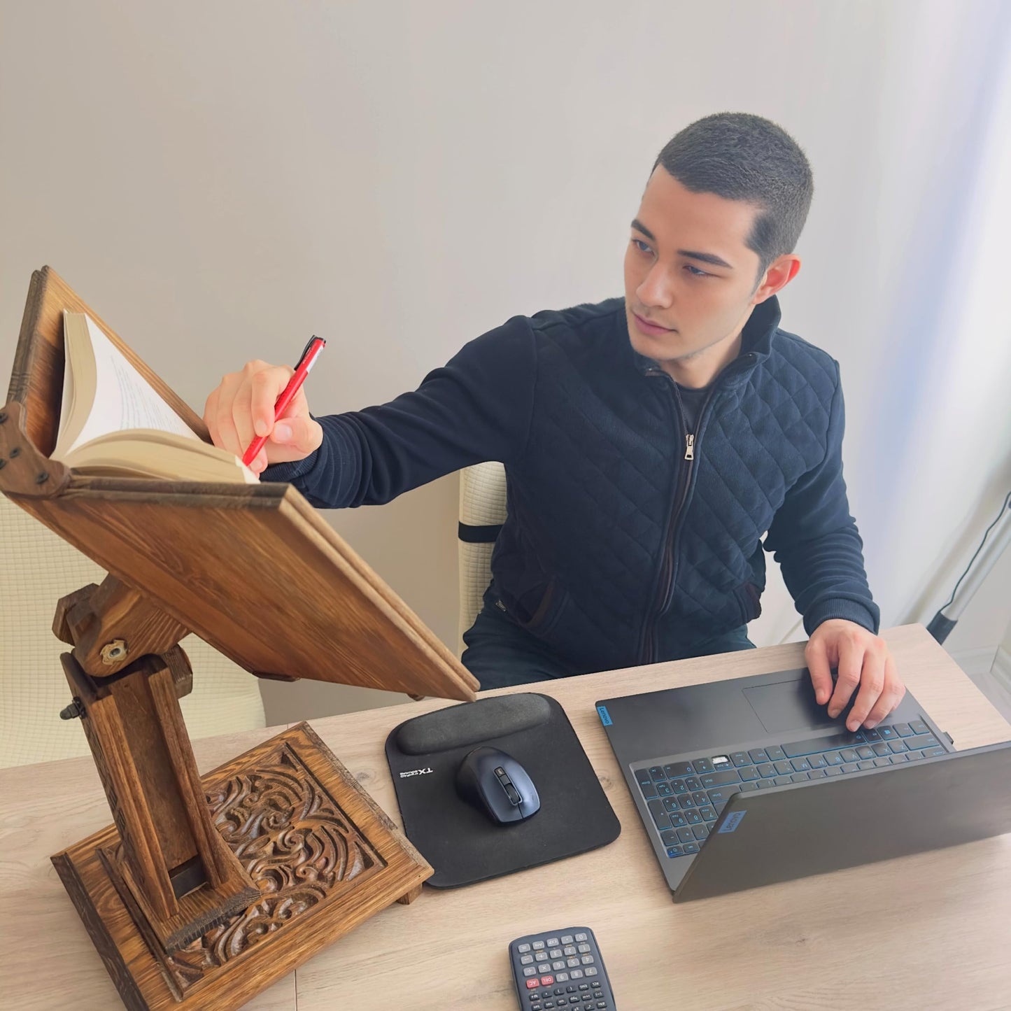 Adjustable Carved Wooden Book Stand | Quran, Bible Holder Lectern | Dictionary, Cookbook Stand