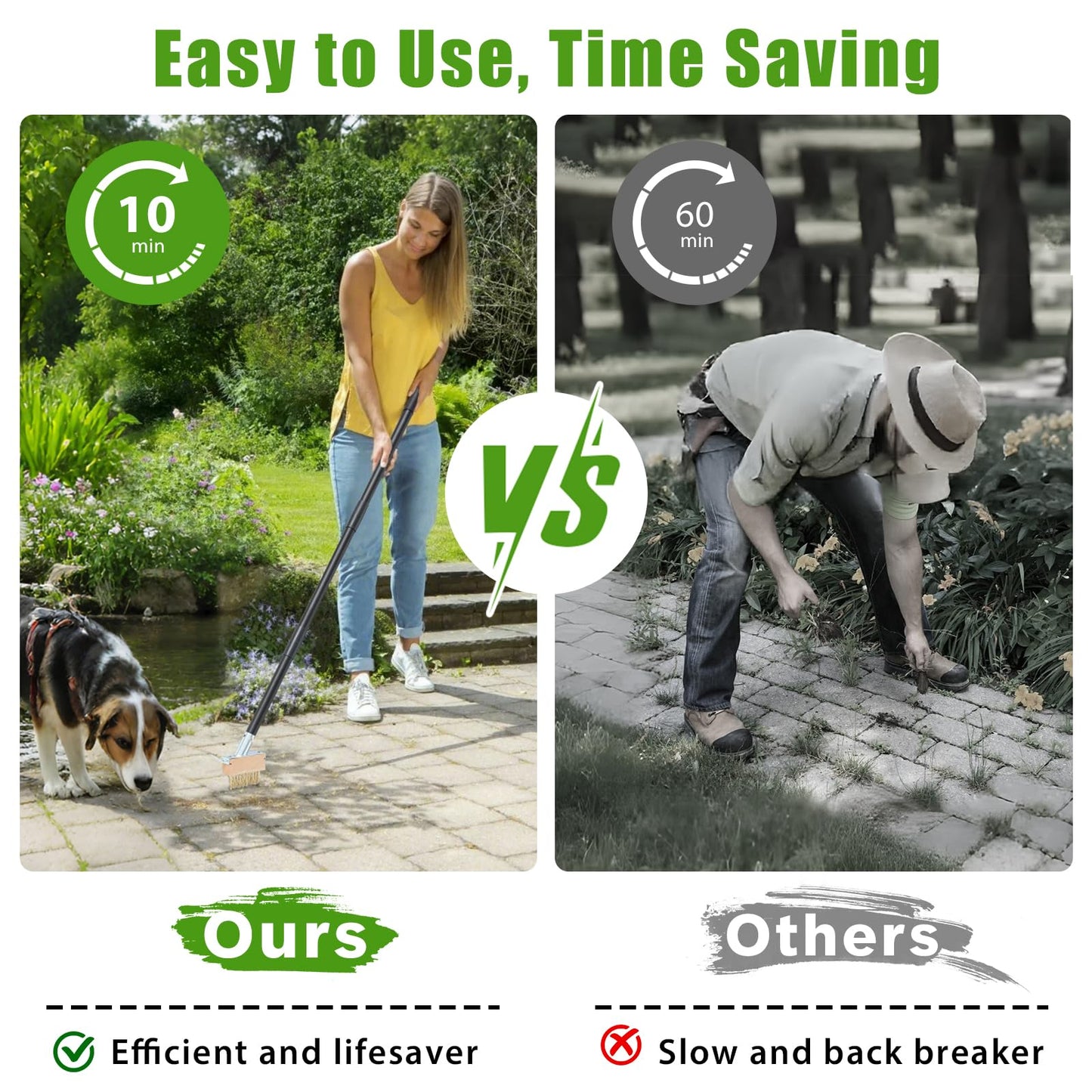 DEROFIT Crack Weeder Moss Remover Brush with 45 inch Handle,Manual Crevice Weeding Tool Stand Weed Puller Grout Brush for Deck,Patio,Sidewalk, Walkway,Driveway, Paving,Crevice Cleaning Tool