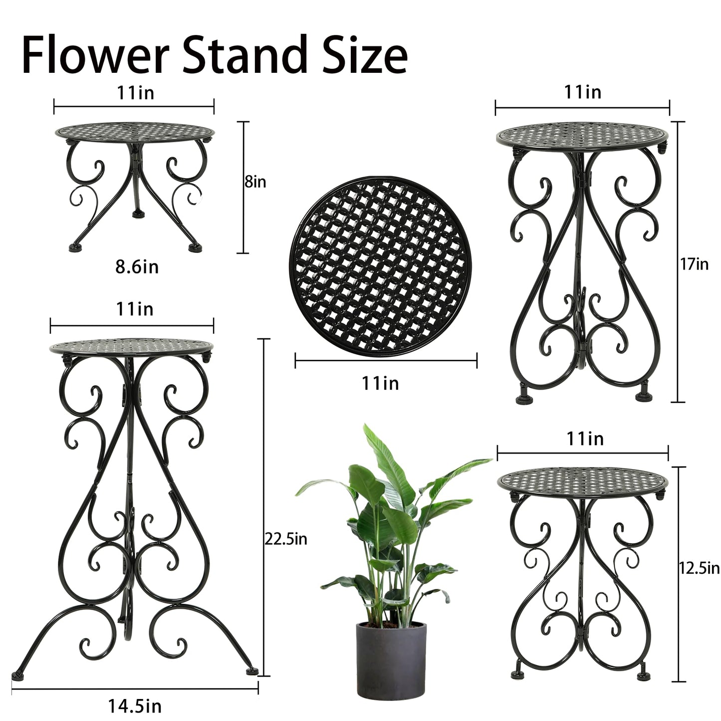 NAKUPE 4-Pack Metal Plant Stand for Indoor Outdoor, Heavy Duty Flower Pot Stands for Multiple Plants, Rustproof Iron Planter Holder Display Shelf for Patio Home Garden Porch Balcony(Black)