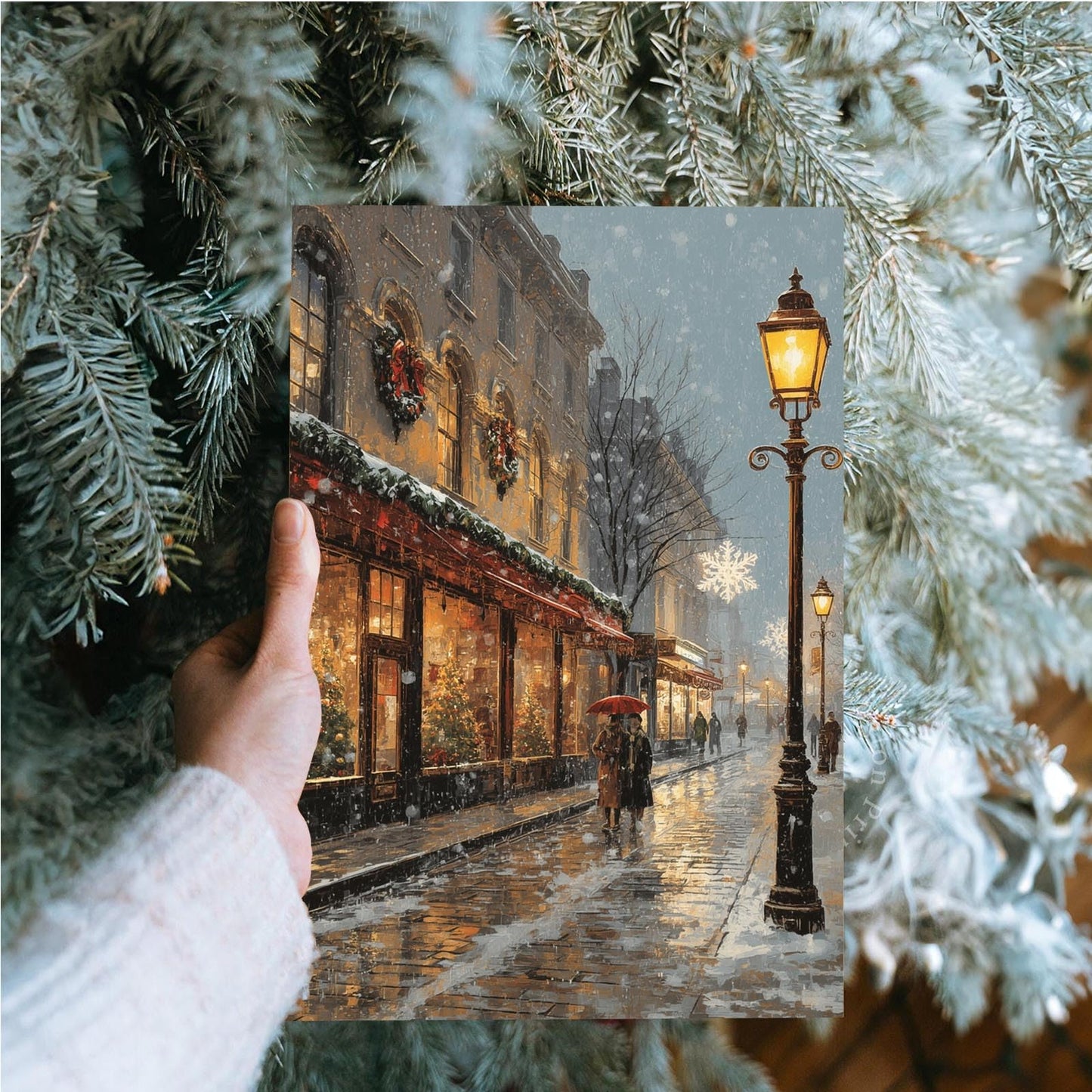 vjfkskuey Romantic winter Christmasn Christmas street scene wall art snow scene holiday joint night print poster travel festive decor art