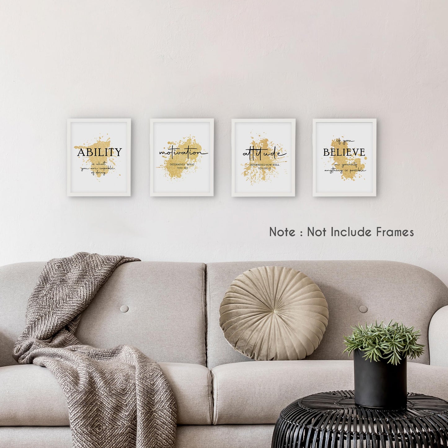 HRQKO Office Gold Inspirational Wall Art Poster Prints Set of 4, Motivational Wall Art, Modern Gold Artwork Prints Posters Wall Decor, Affirmations Prints for Office Women Men 8”x10” Unframed