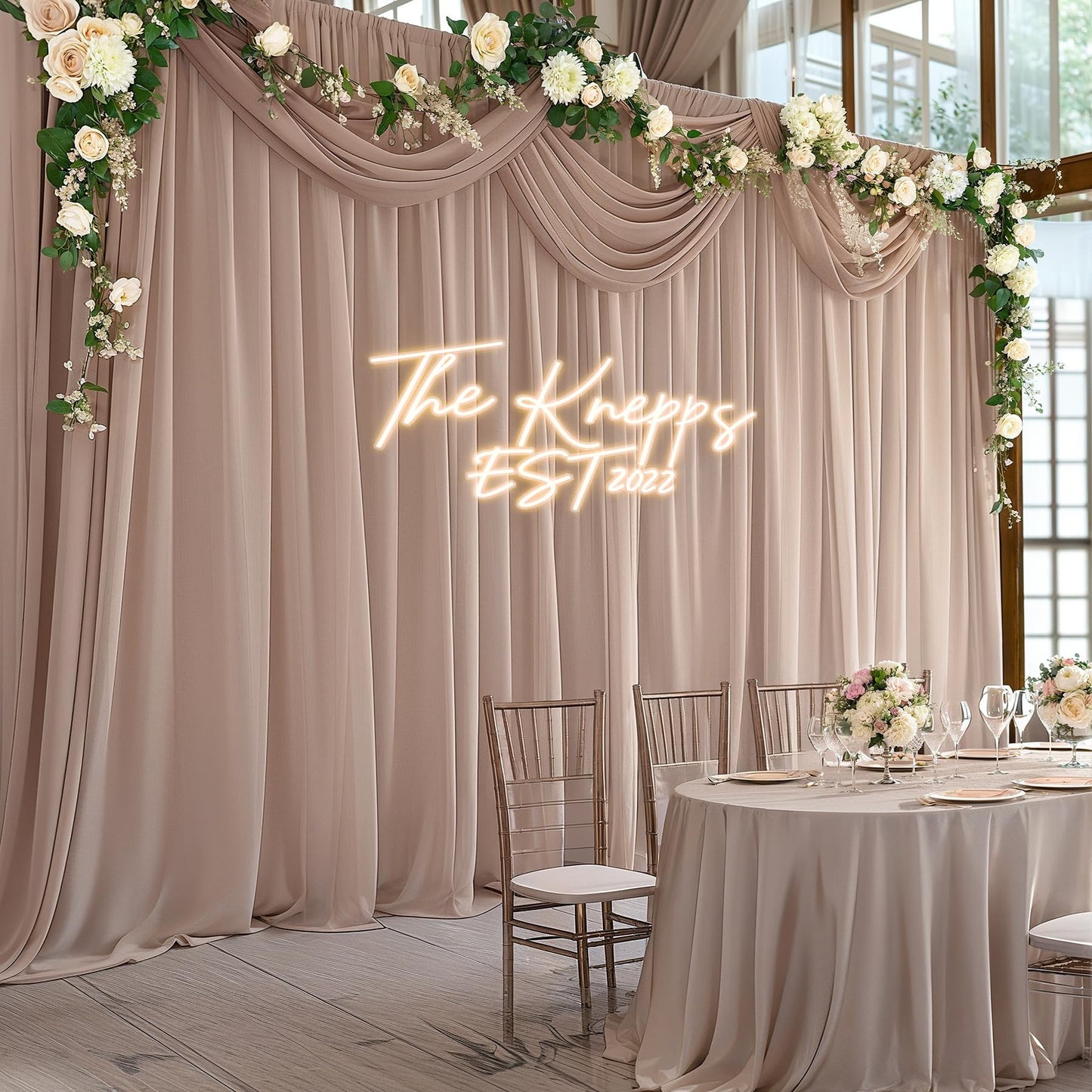 10ft x 10ft Taupe Backdrop Curtain Drapes, Wrinkle-Free Sheer Chiffon Fabric Photo Backdrop Panels for Wedding Arch Party Ceremony Stage Photo Backgrounds