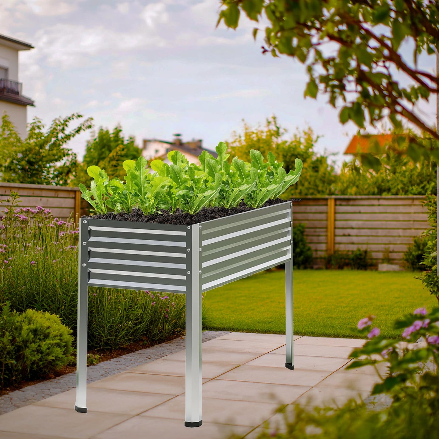 Mofesun Galvanized Raised Garden Bed with Legs, 2PCS 48x18x31.5 Inch Elevated Metal Planter Box, 300lbs Capacity for Vegetables, Flowers, Herbs. Suitable for Garden, Balcony, Patio, Backyard.
