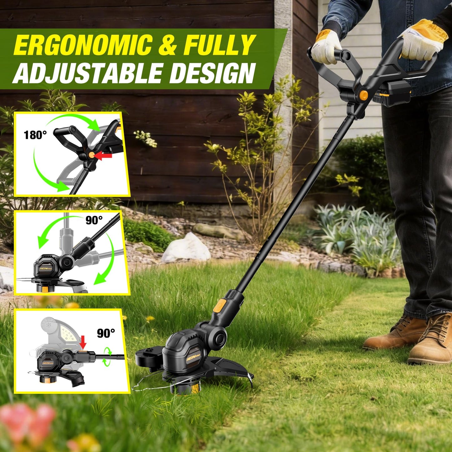 HEINPRO Cordless String Trimmer Compatible with Dewalt 20V MAX Battery, 12-Inch Electric Weed Wacker, Auto Line Feed, Weed Eater Battery Powered Grass Trimmer, w/ 6 Line Spools, Black(Tool Only)
