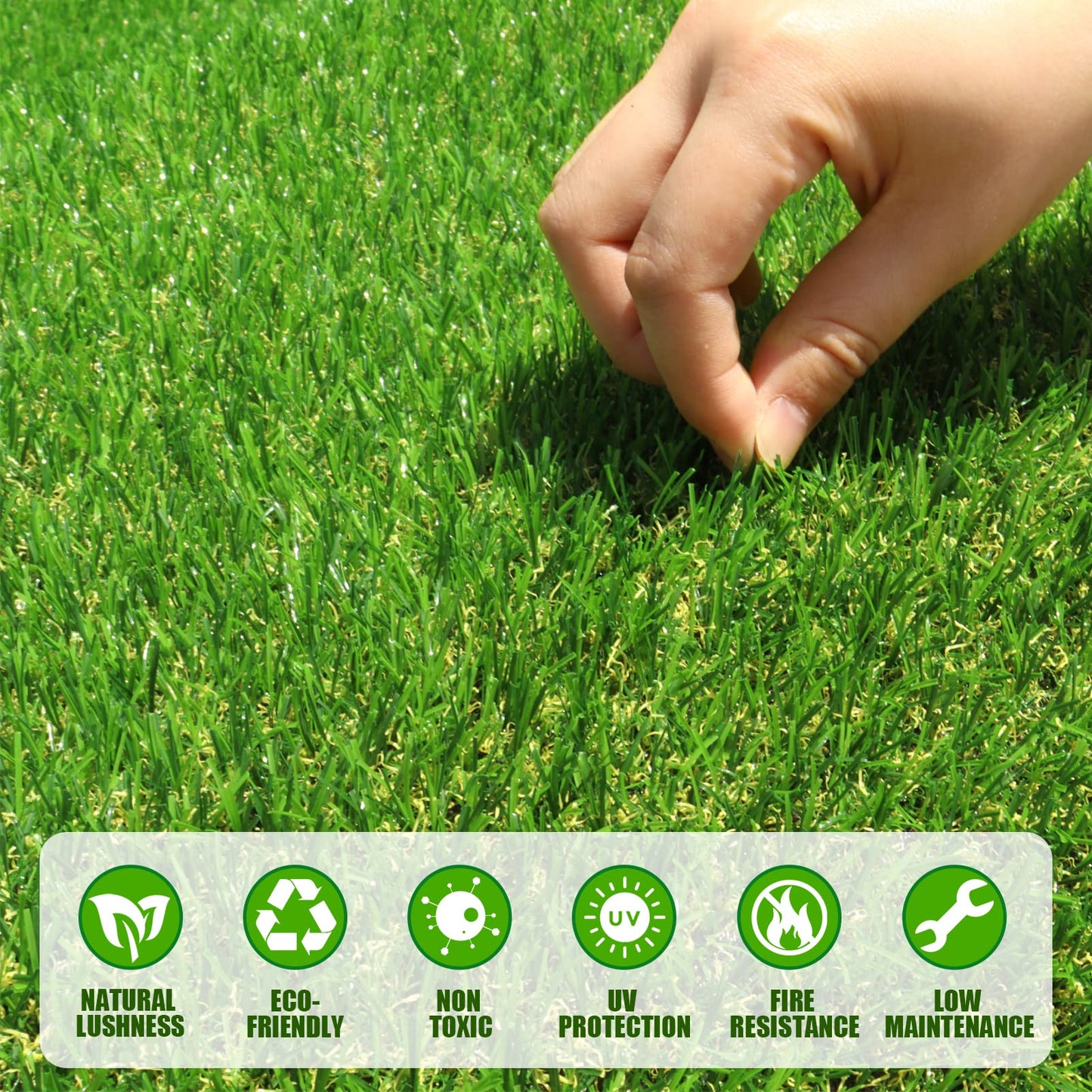 FREADEM Artificial Grass Turf for Pet Dogs 8' x 8', Fake Grass Lawn with Drain Holes, Indoor Outdoor Synthetic Grass Mat for Garden Gym Patio Balcony Playground Backyard, Height 0.8 Inch