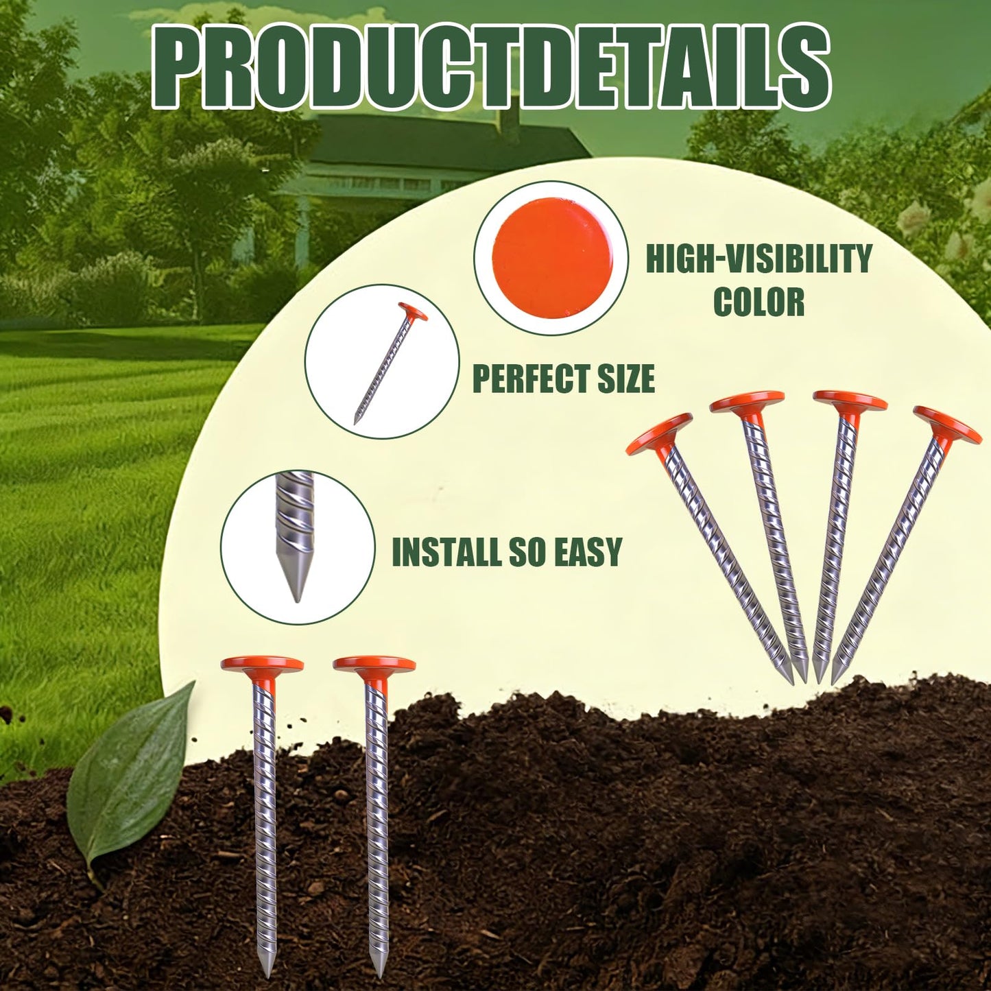 FEISHENLIAN 6 inches, Measuring Stake Boundary Marking, Low Profile, high Visibility Orange, Suitable for Garden Lawn Landscape Edge Weeding barriers Boundary Marker Post(12 pcs)