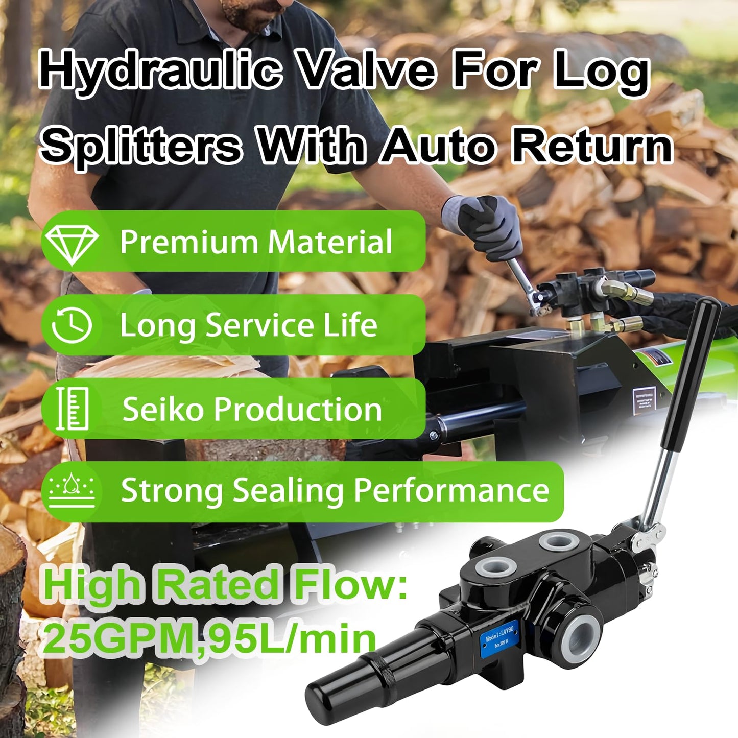 INPANOLS Hydraulic Log Splitter Valve, 1 Spool 25GPM 3626PSI Hydraulic Directional Control Valve, Hydraulic Loader Valve w/Joystick for Log Splitter, Small Tractors & Loaders